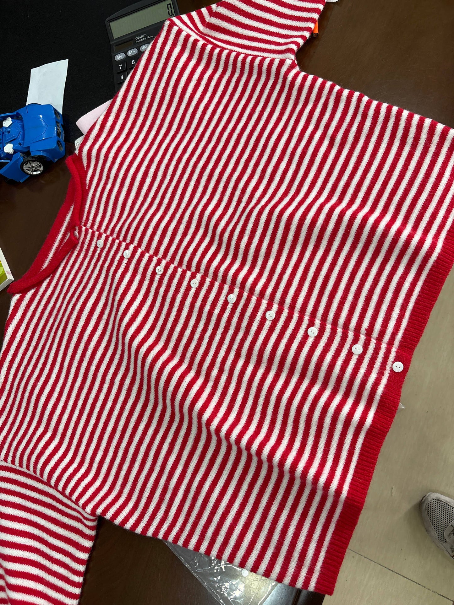 Striped Knit Cardigan: Red