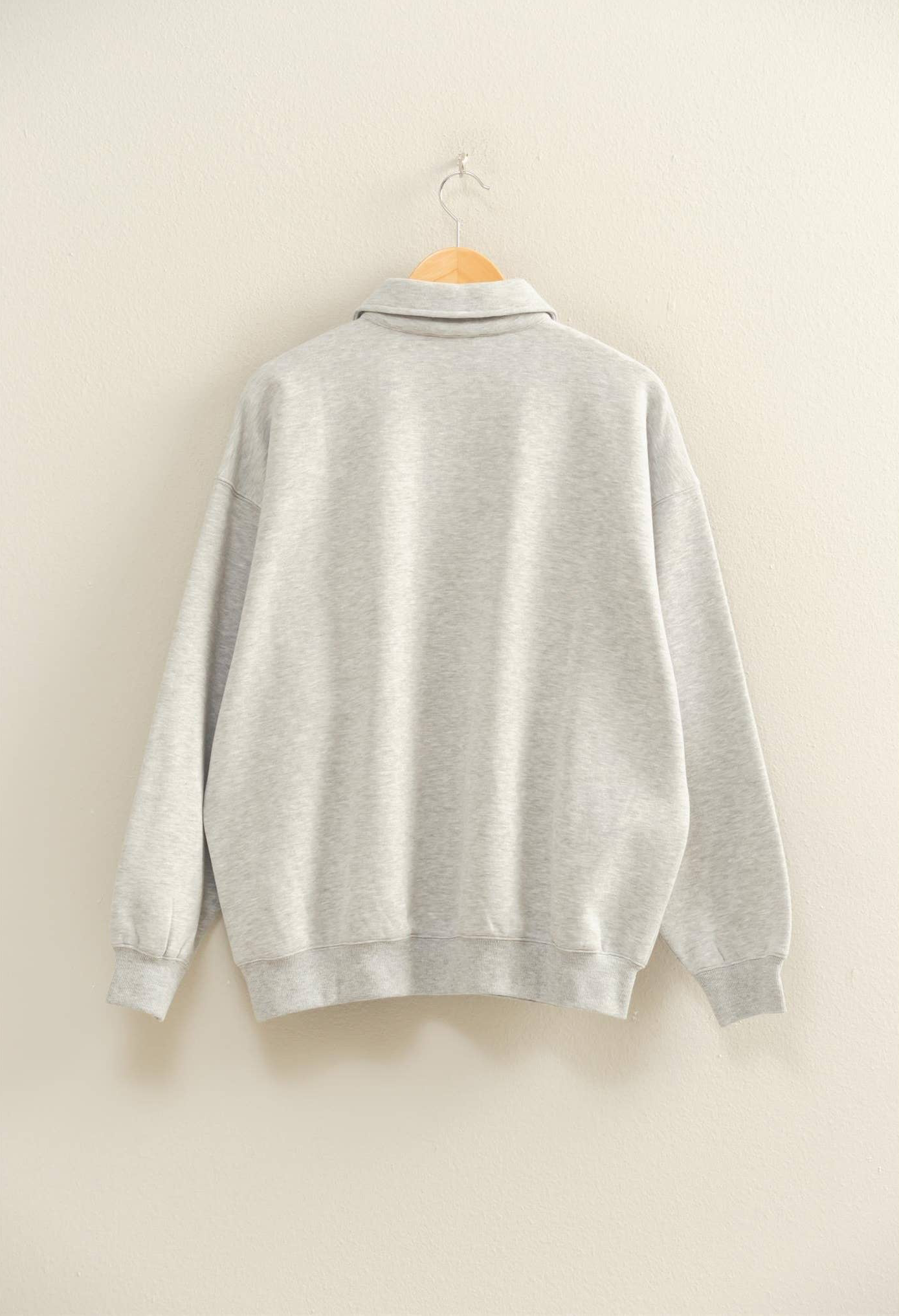 Oversized Polo Collared Pullover: HEATHER GRAY