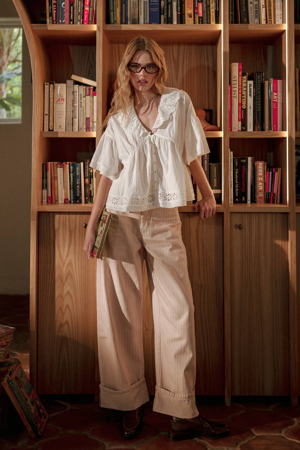 STRIPED PATTERN CUFFED HEM PANT: PINK