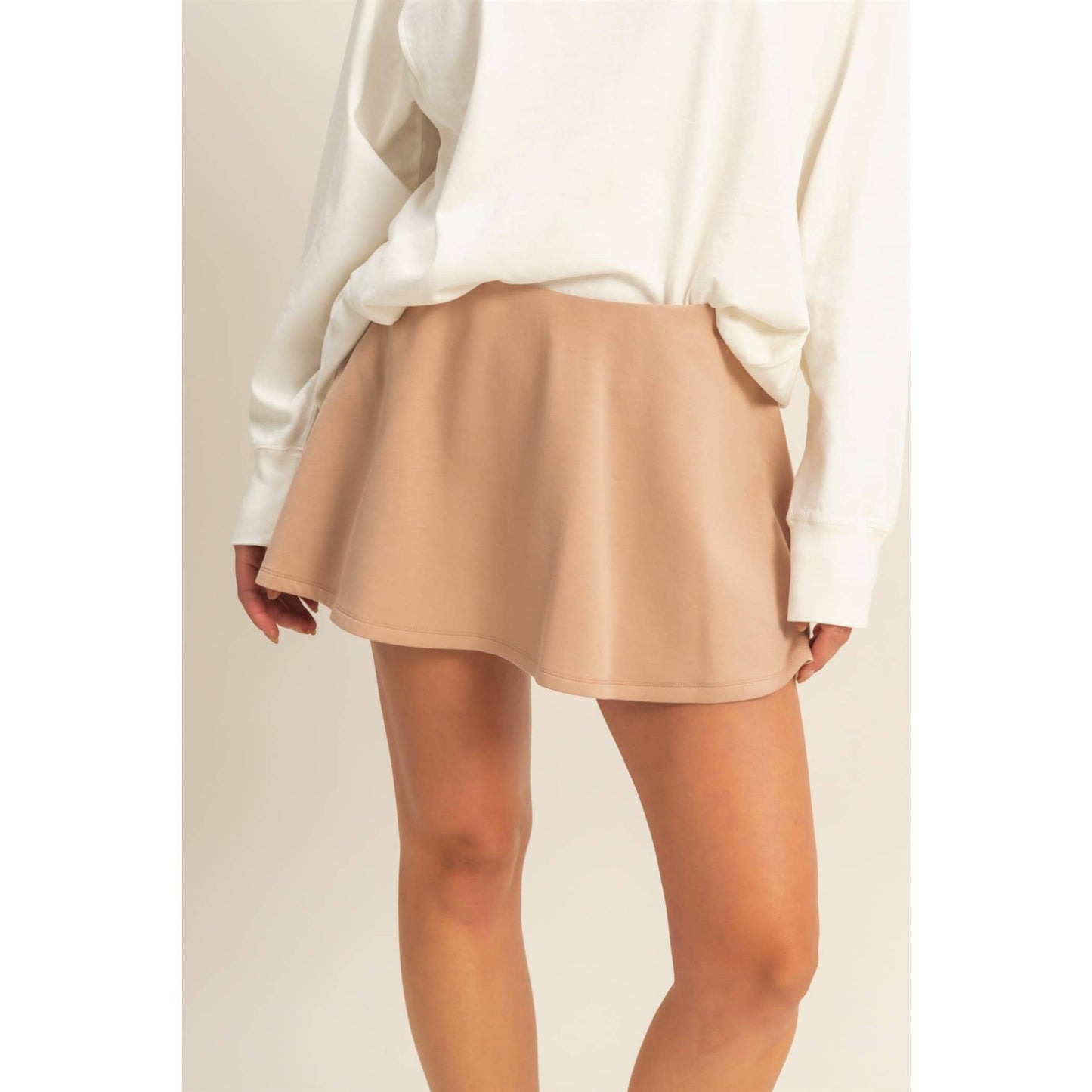 Flirty Scuba Mid Waist Skort: DARK TAUPE