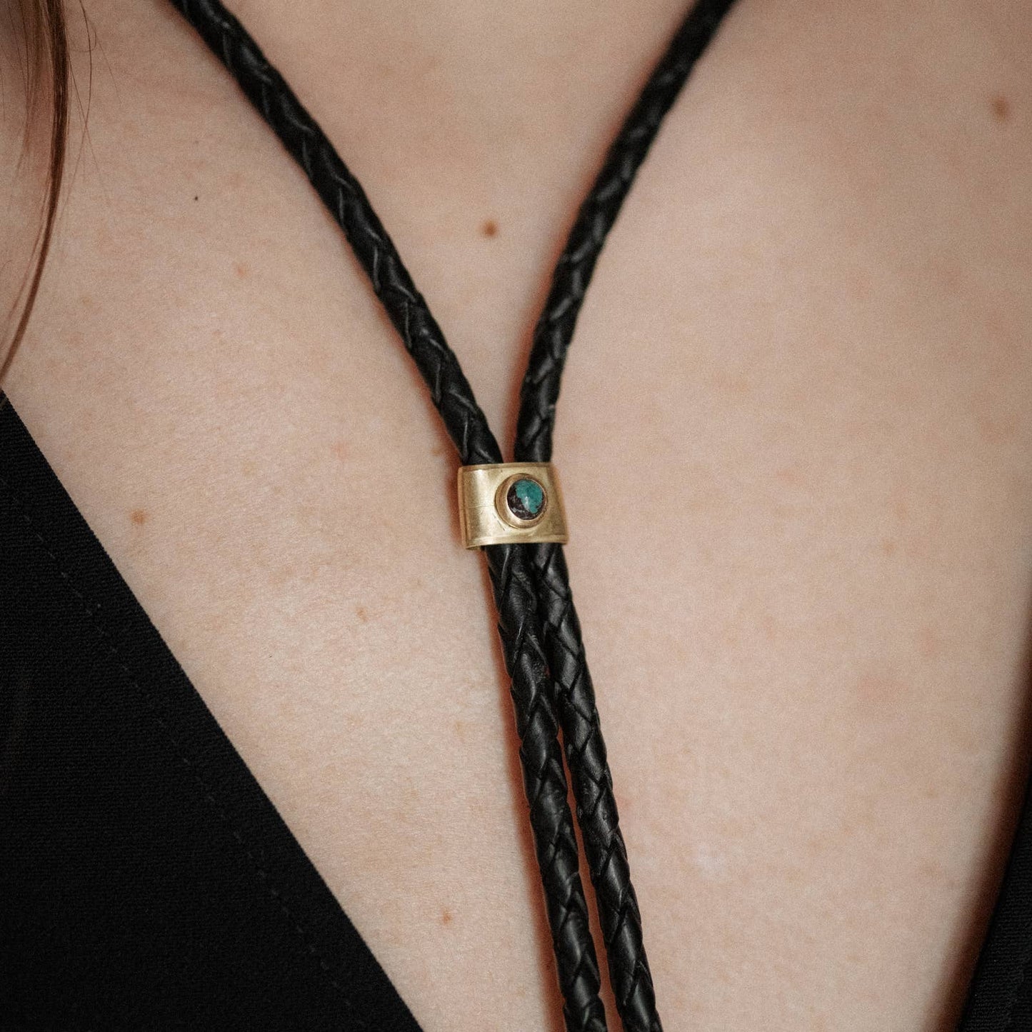 Carlile Bolo Tie // Stone: Black / Braided / Copper Obsidian