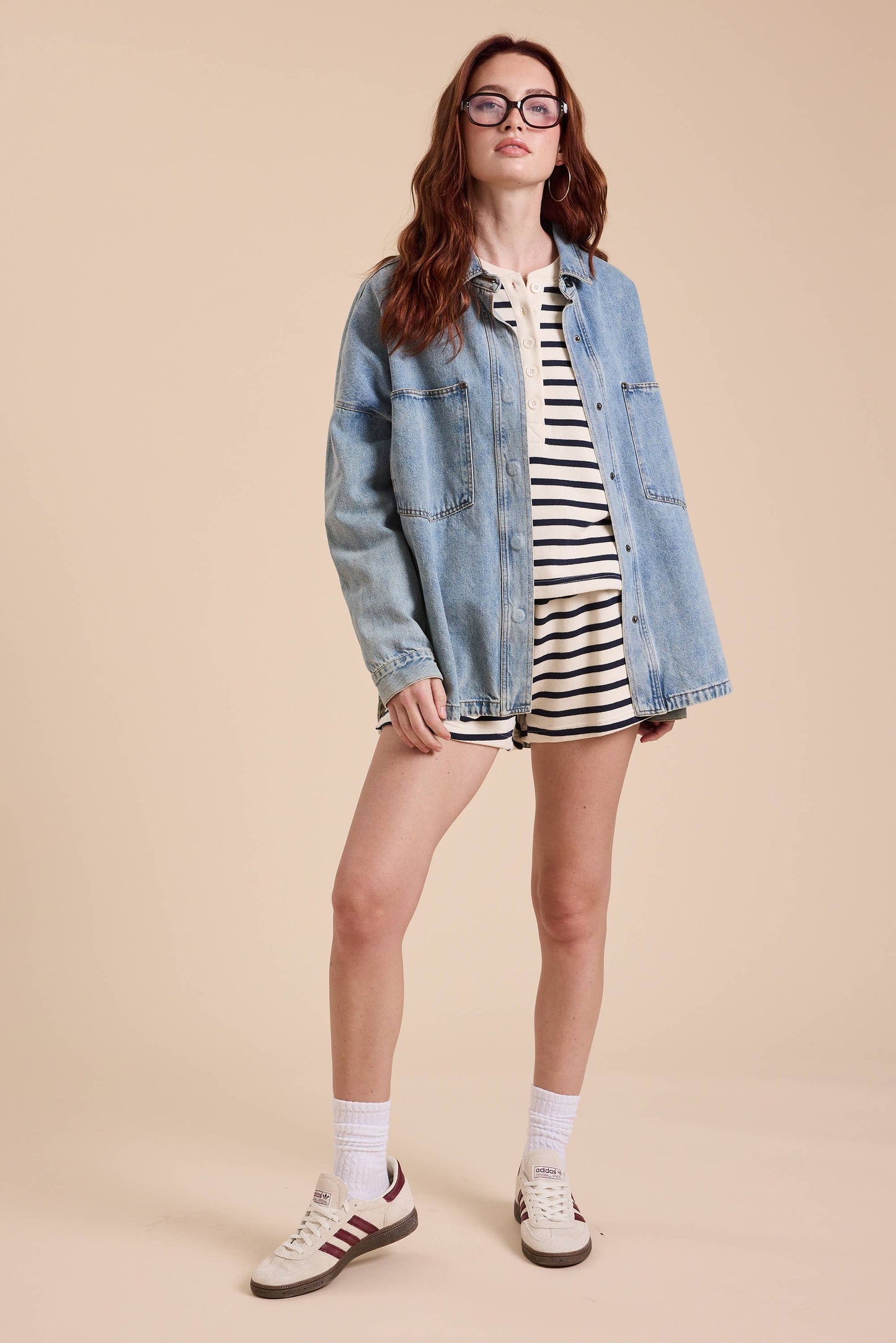 WASHED SNAP BUTTON DENIM SHACKET: DENIM