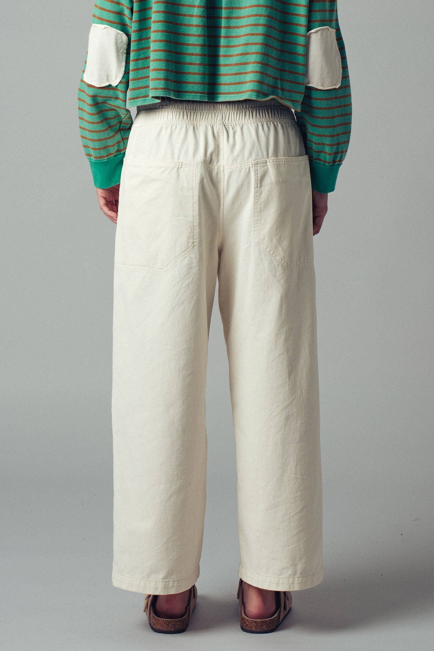 Coastal Breeze Wide-Leg Denim Pants: CHALK