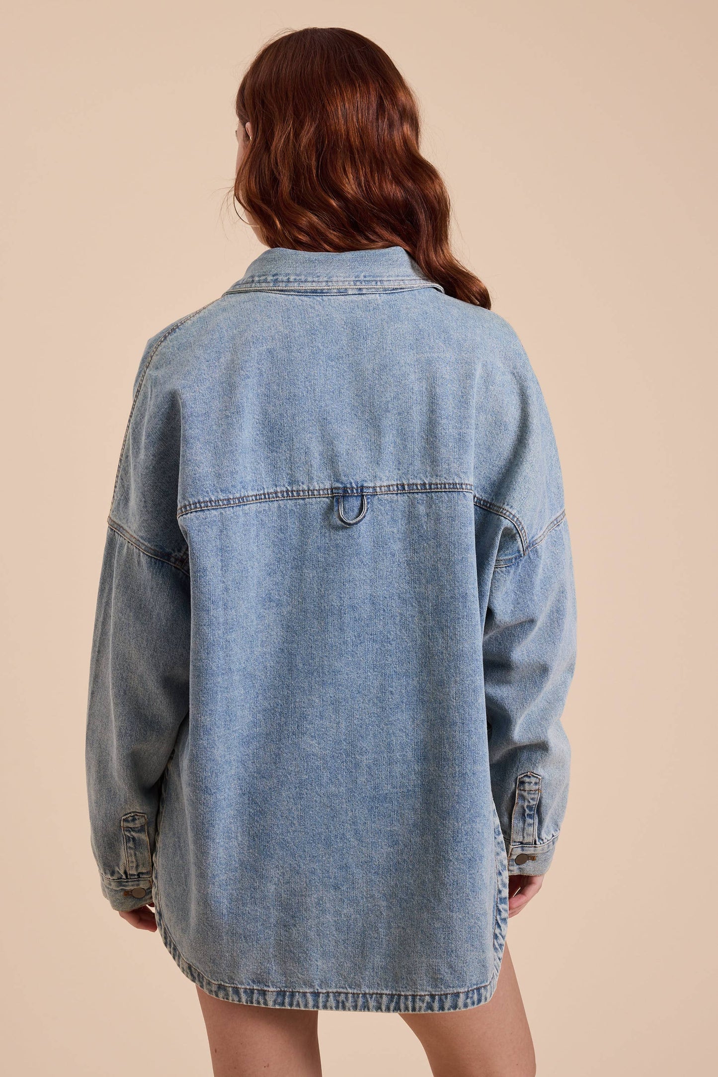 WASHED SNAP BUTTON DENIM SHACKET: DENIM