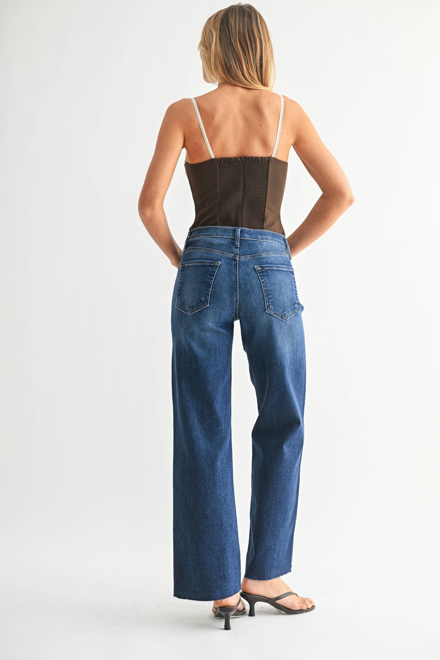 Slim Palazzo w/ Scissor Cut Hem - DARK DENIM