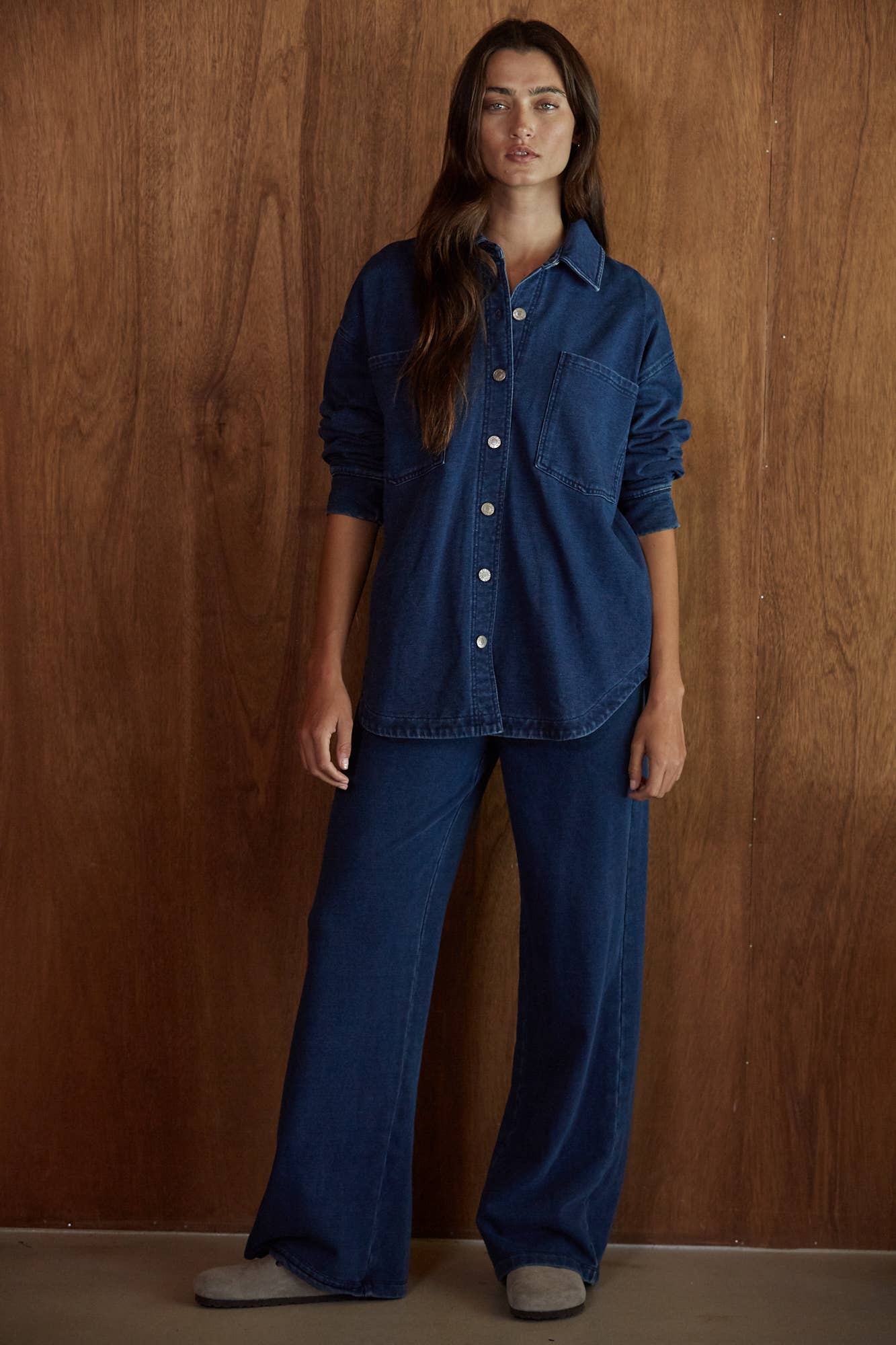 Knit Cotton Button Down Collar Neck Jacket: Dark Denim