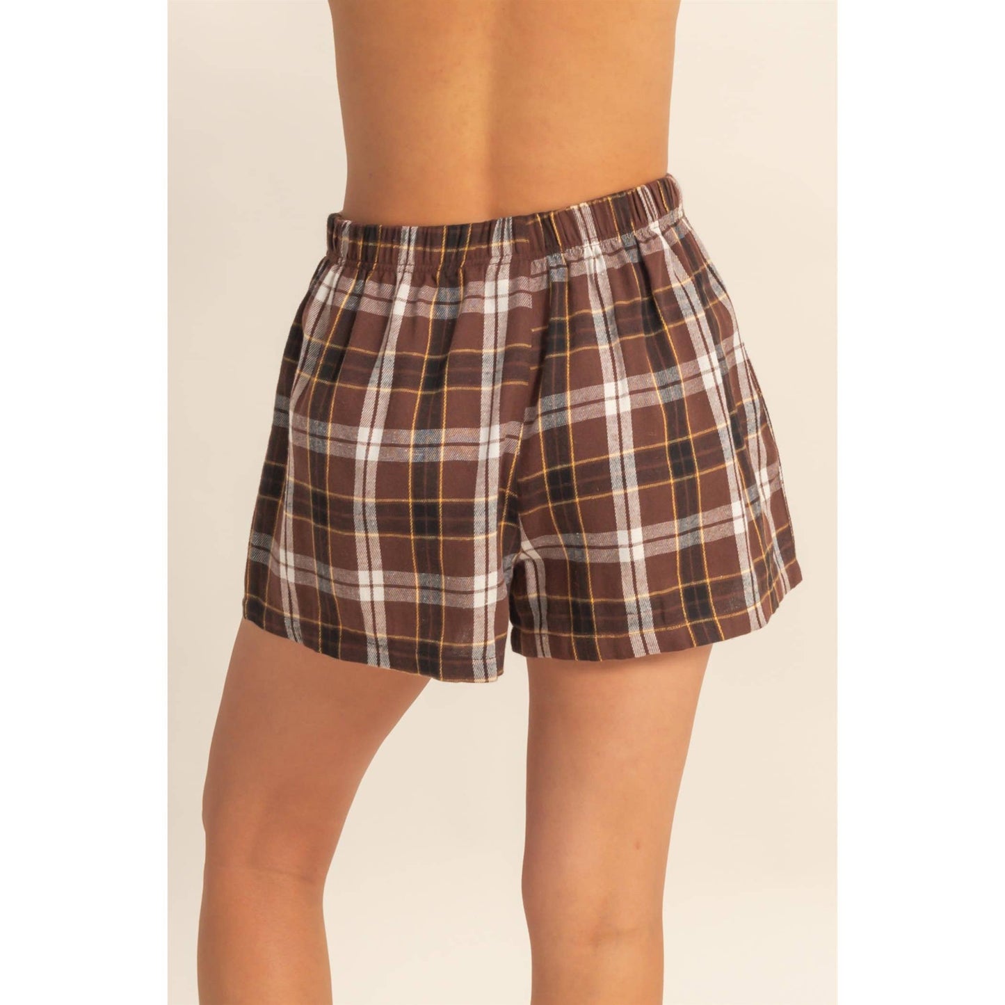 Button-Front Flannel Boxer Shorts: BROWN