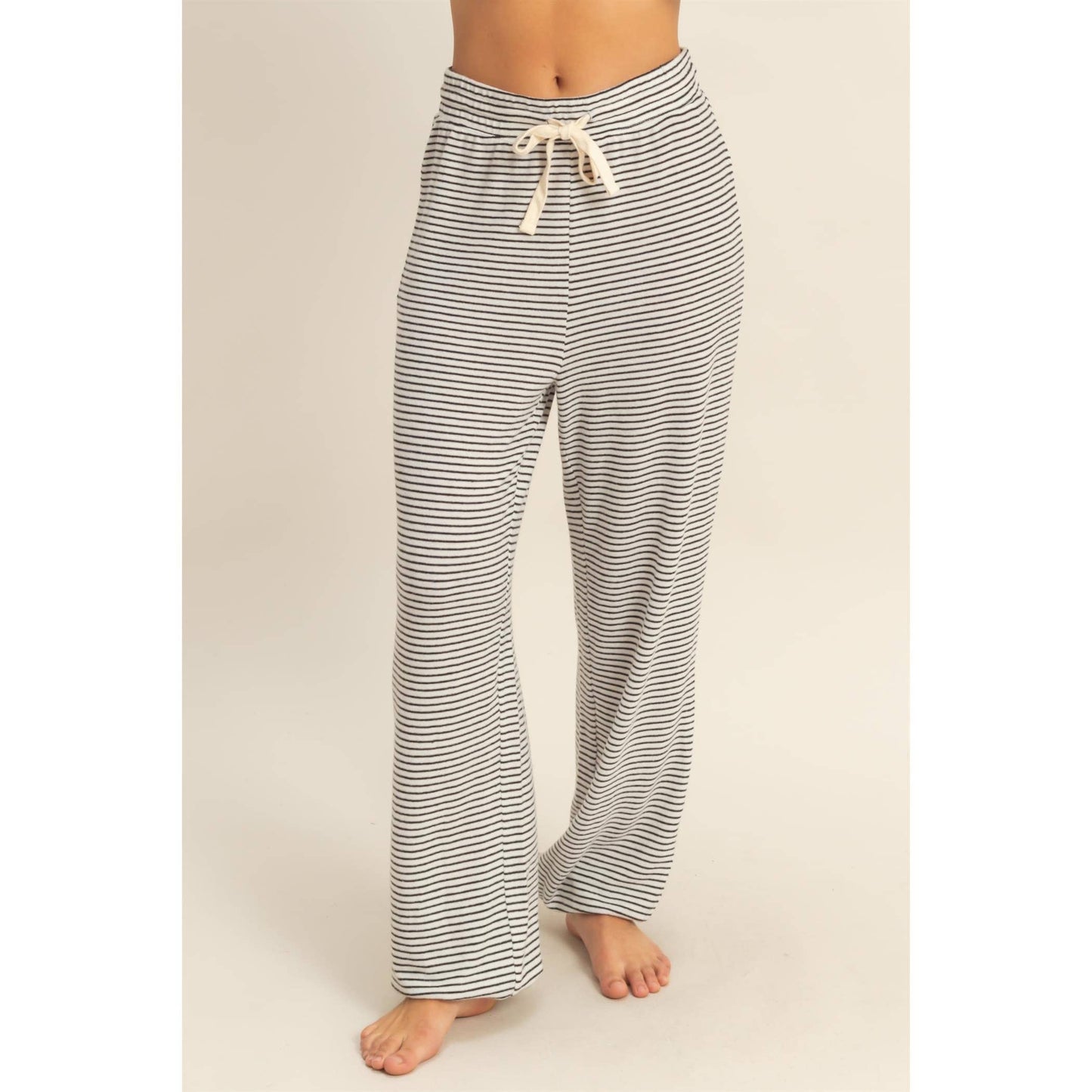 Striped Drawstring Lounge Jogger Pants: WHITE/BLACK
