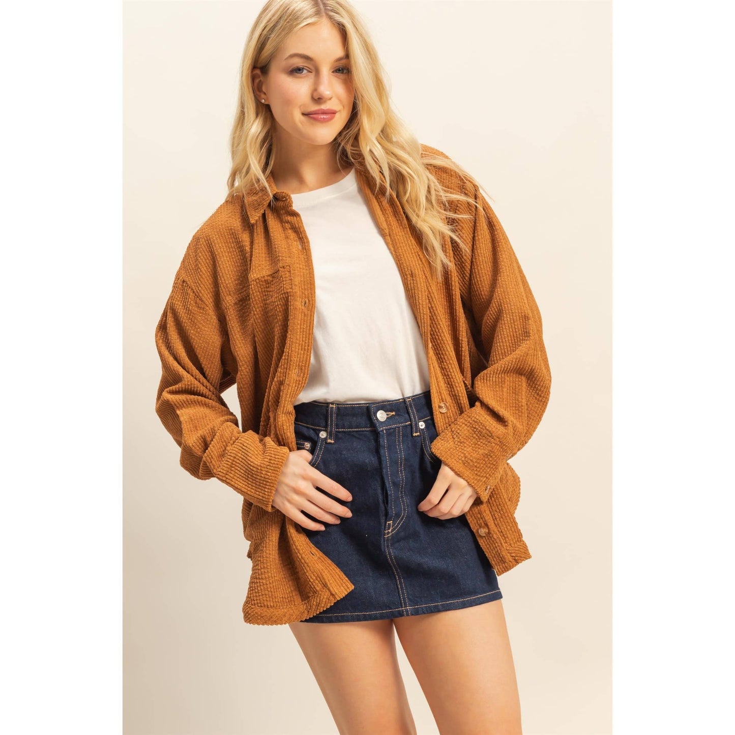 Classic Corduroy Shacket With Pockets: BROWN
