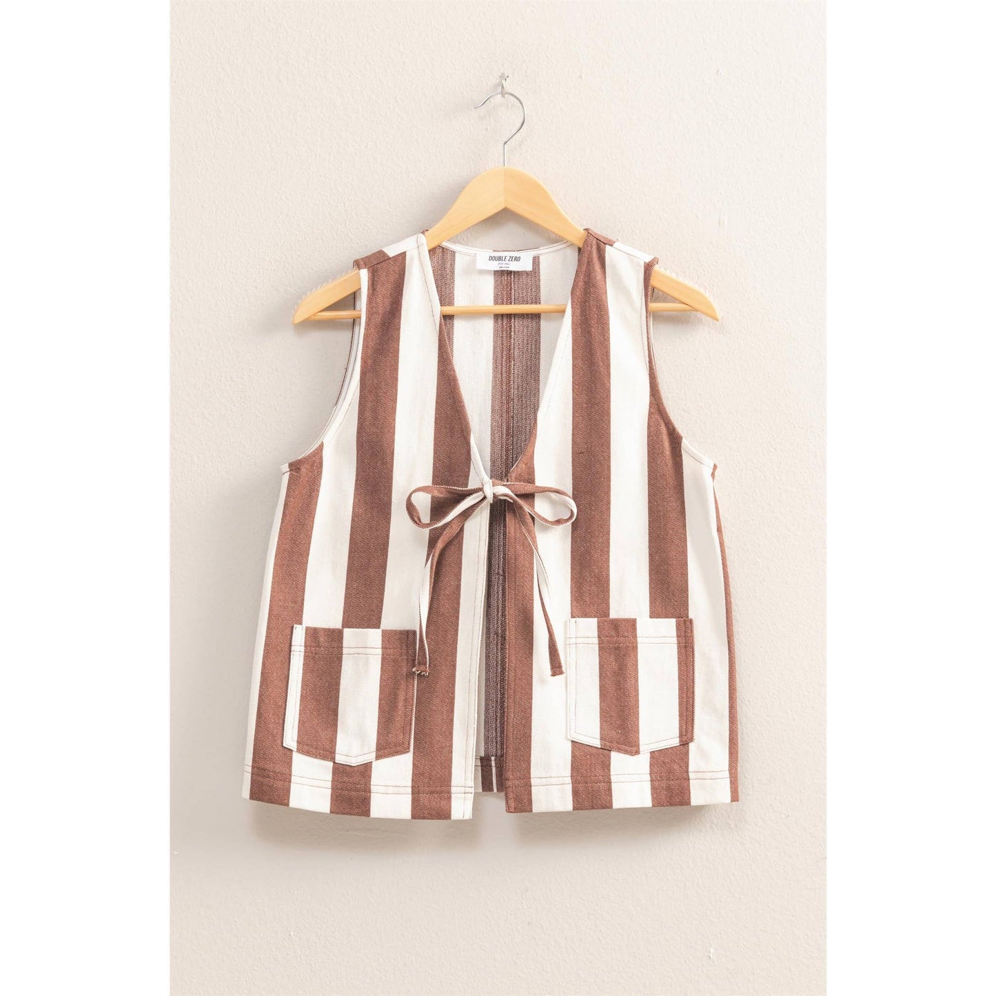 Striped Front Bow Tie Sleeveless Vest: BROWN/CREAM