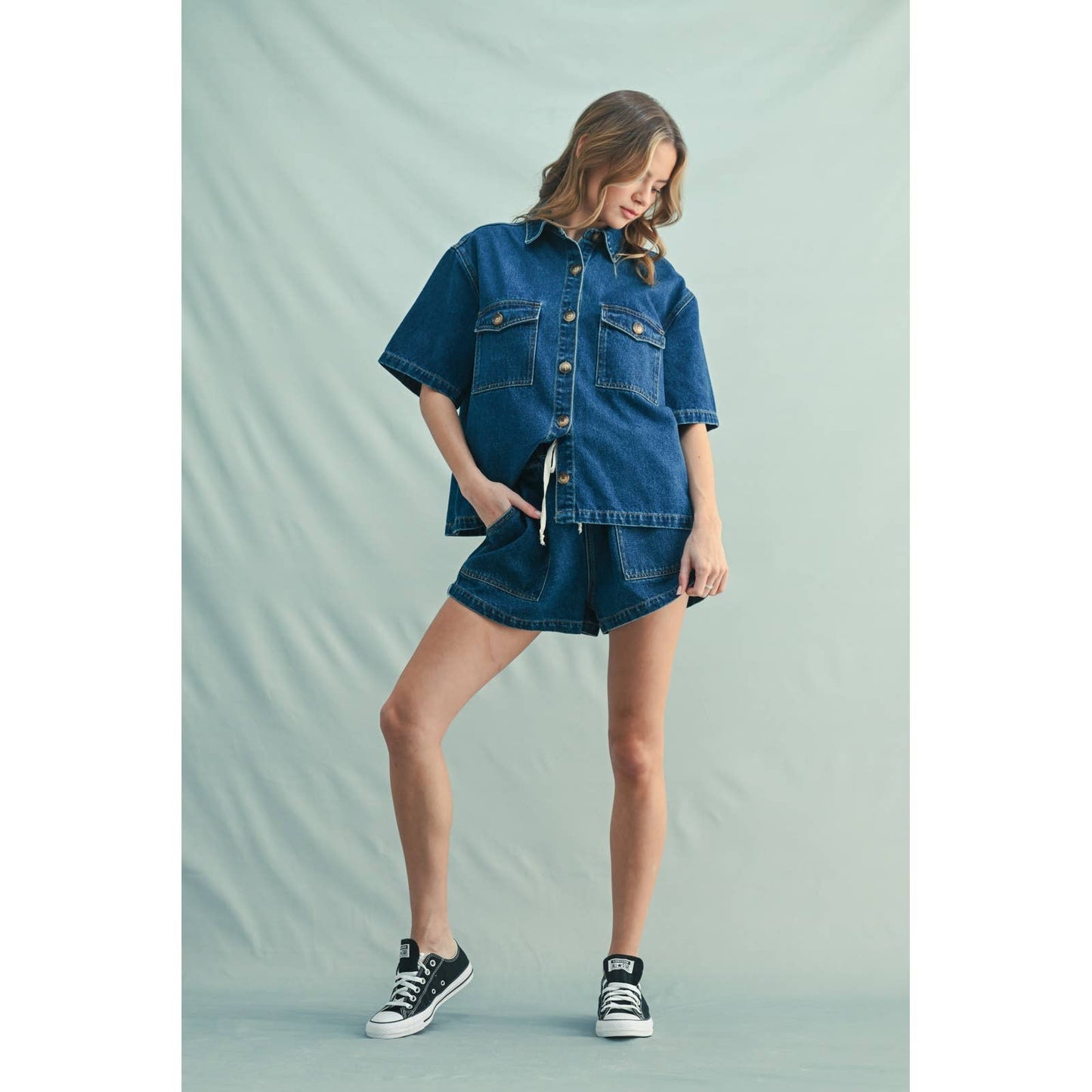 DENIM SHORTS WITH DRAWSTRING: D.DENIM
