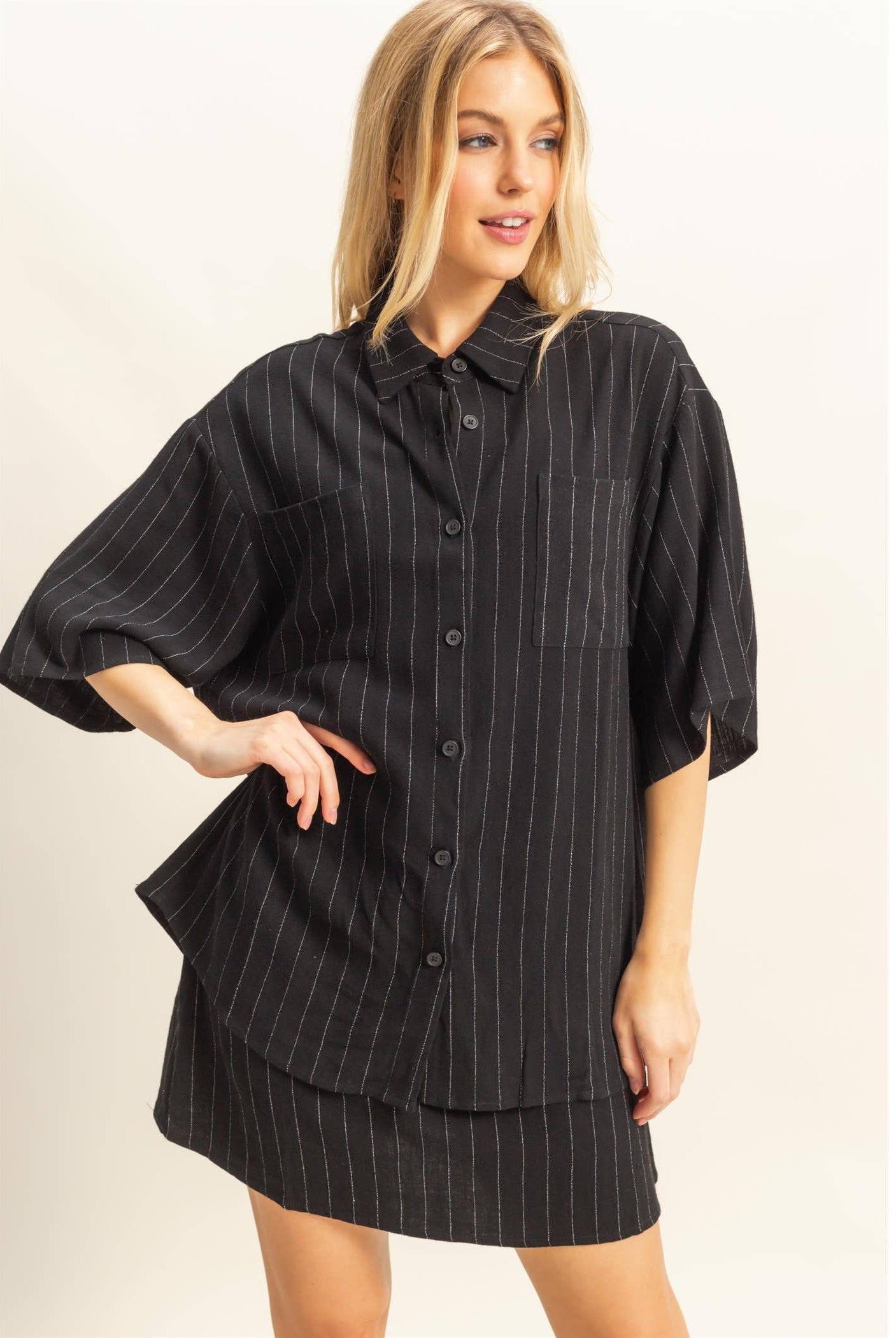 Pin Stripe Dress: BLACK