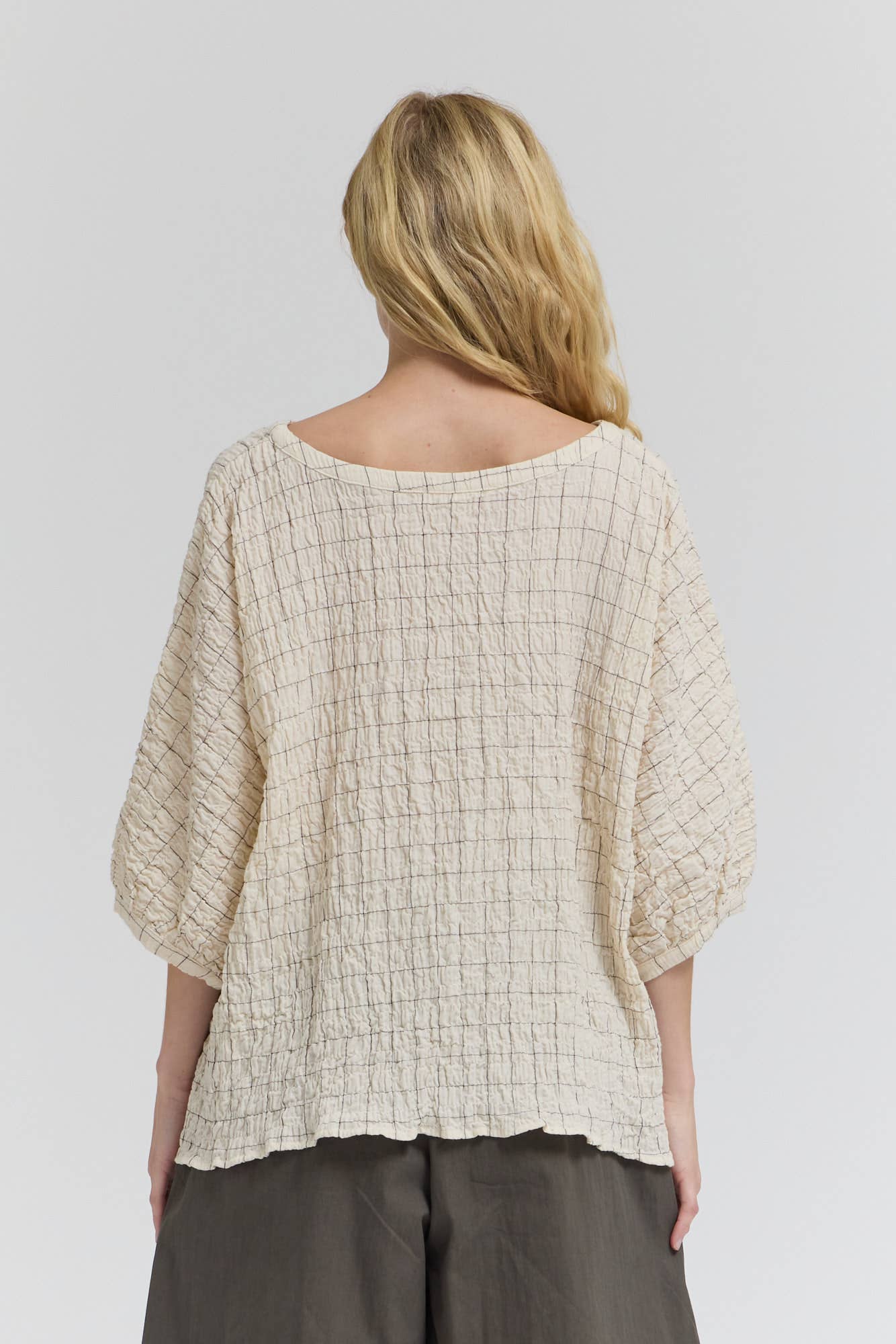 CHECK PRINT GAUZE BLOUSE: Black