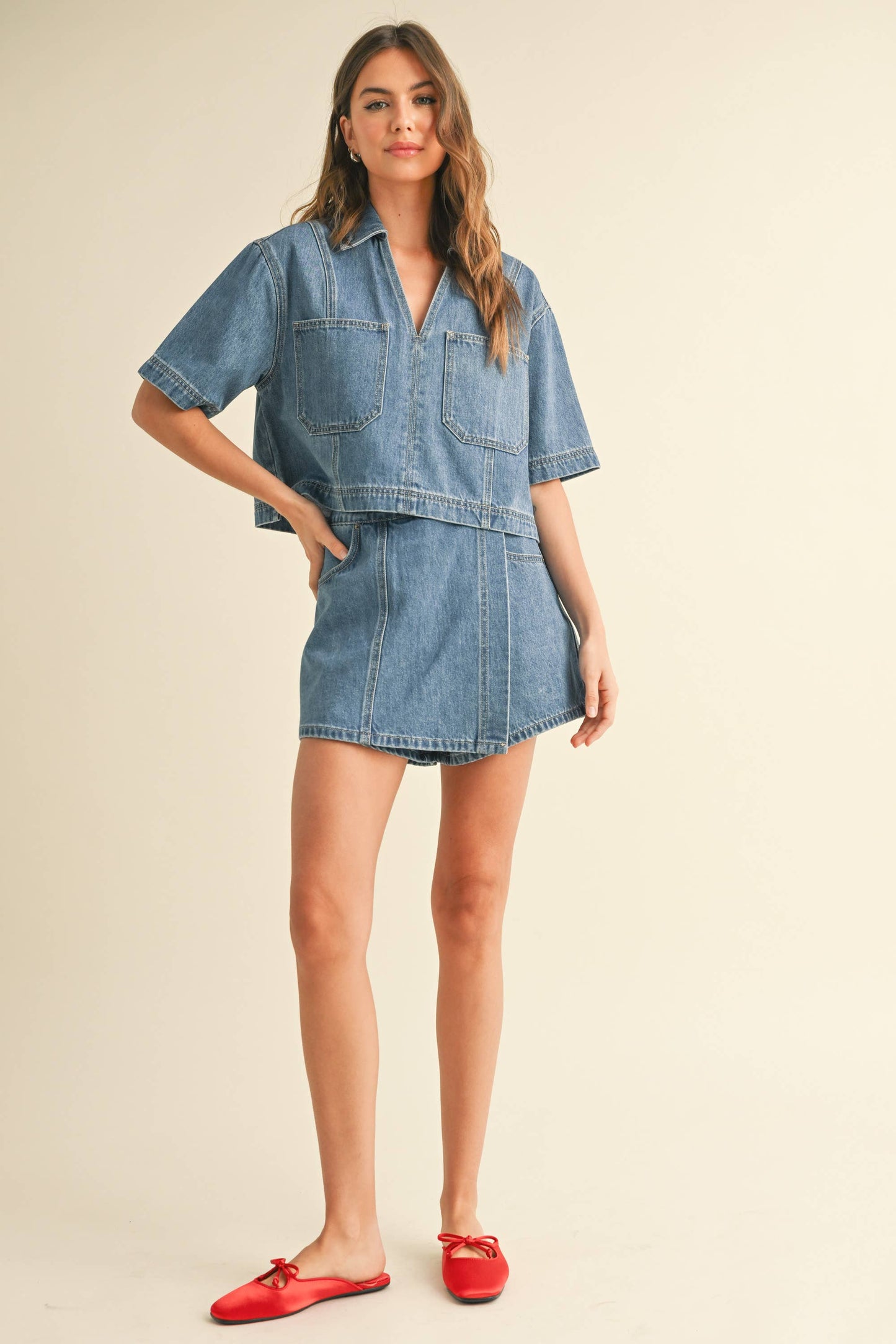 POCKET FRONT DENIM SHIRTS: DENIM