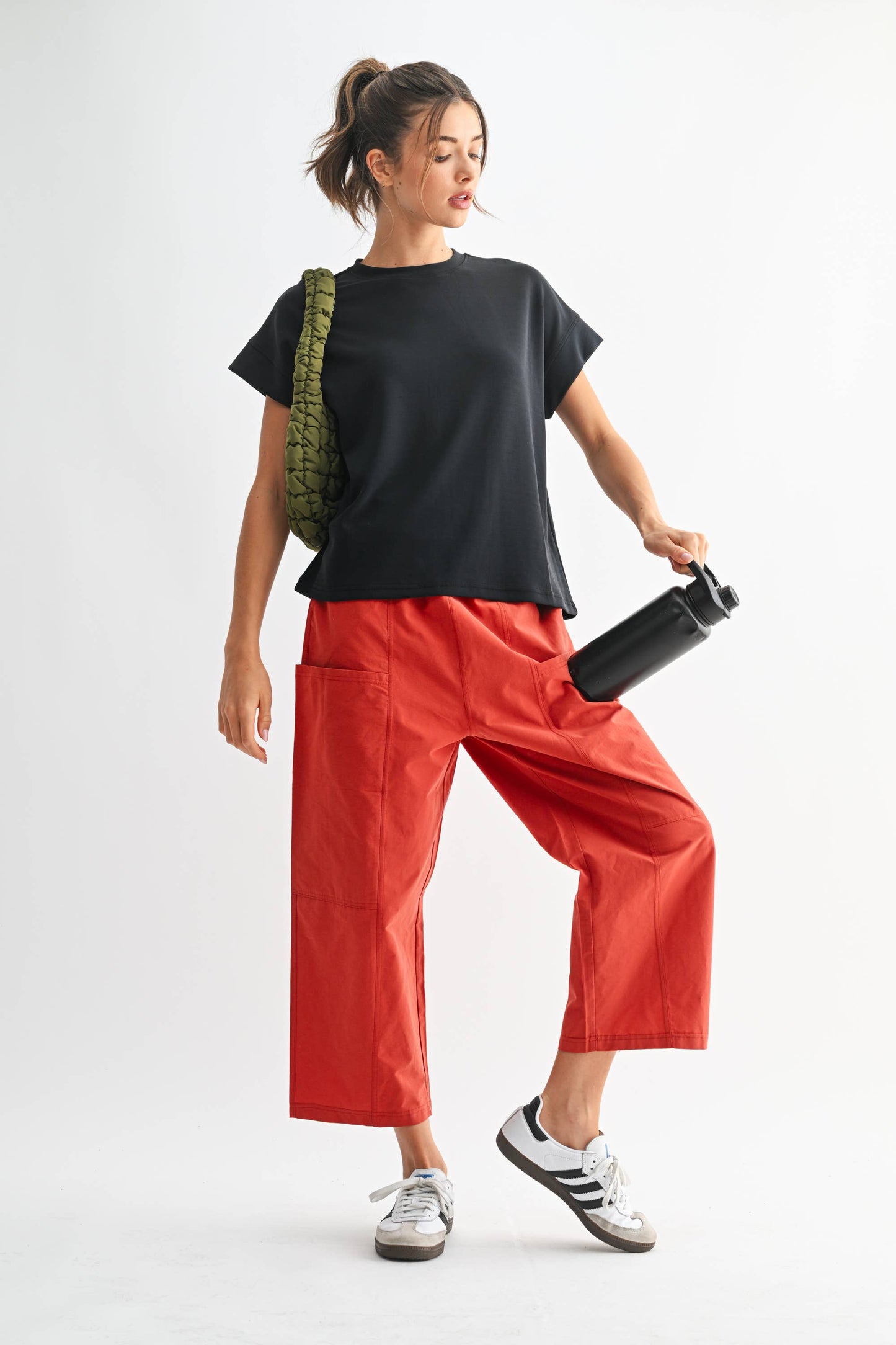 Voyager Wide Leg Cropped Pants: RUSTIC RED