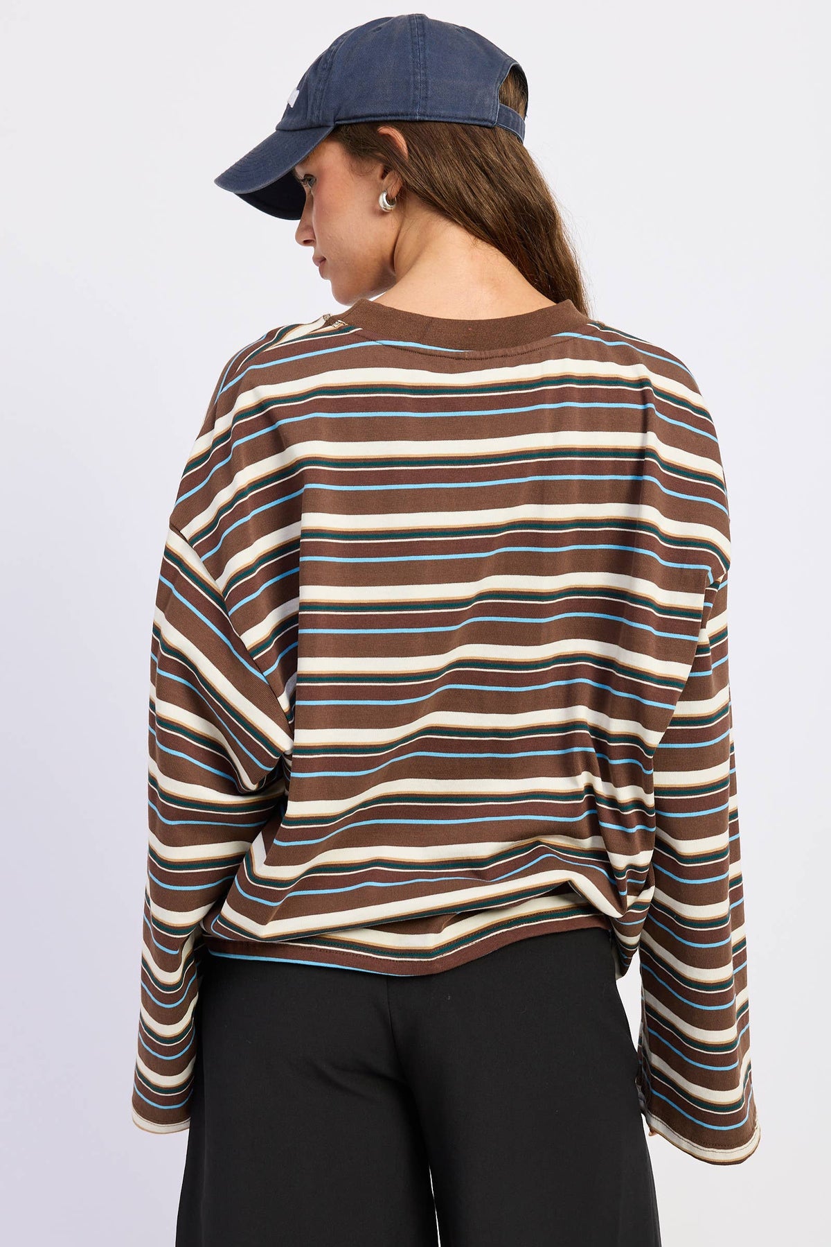 LONG SLEEVE STRIPED TOP: BROWN BLUE STRIPE