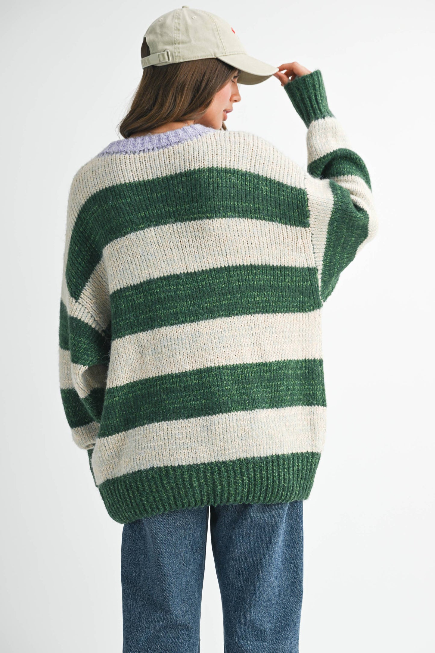 Oversized Striped Sweater: Green