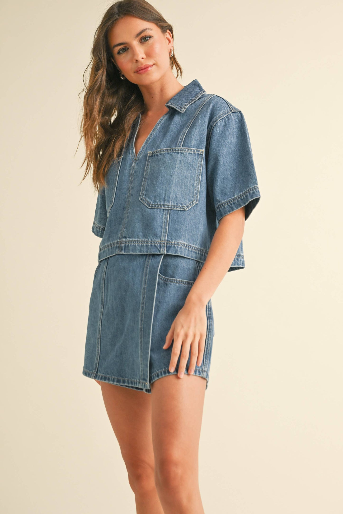 POCKET FRONT DENIM SHIRTS: DENIM