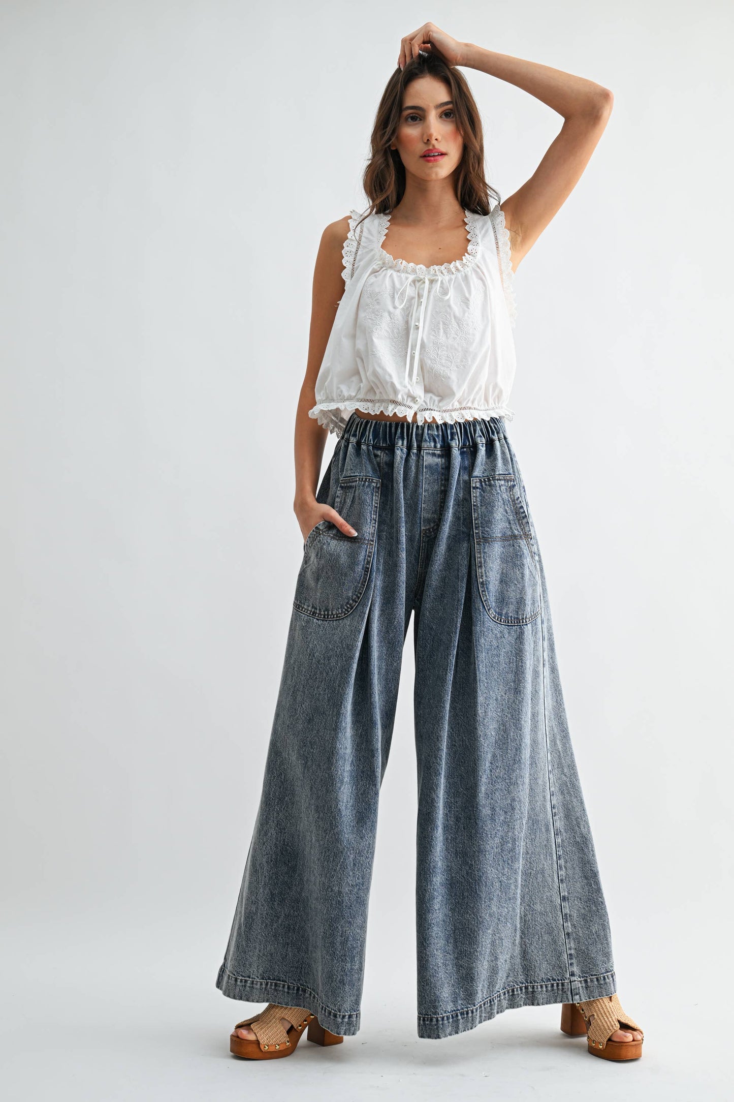 Embroidered Cotton Tank Top: White