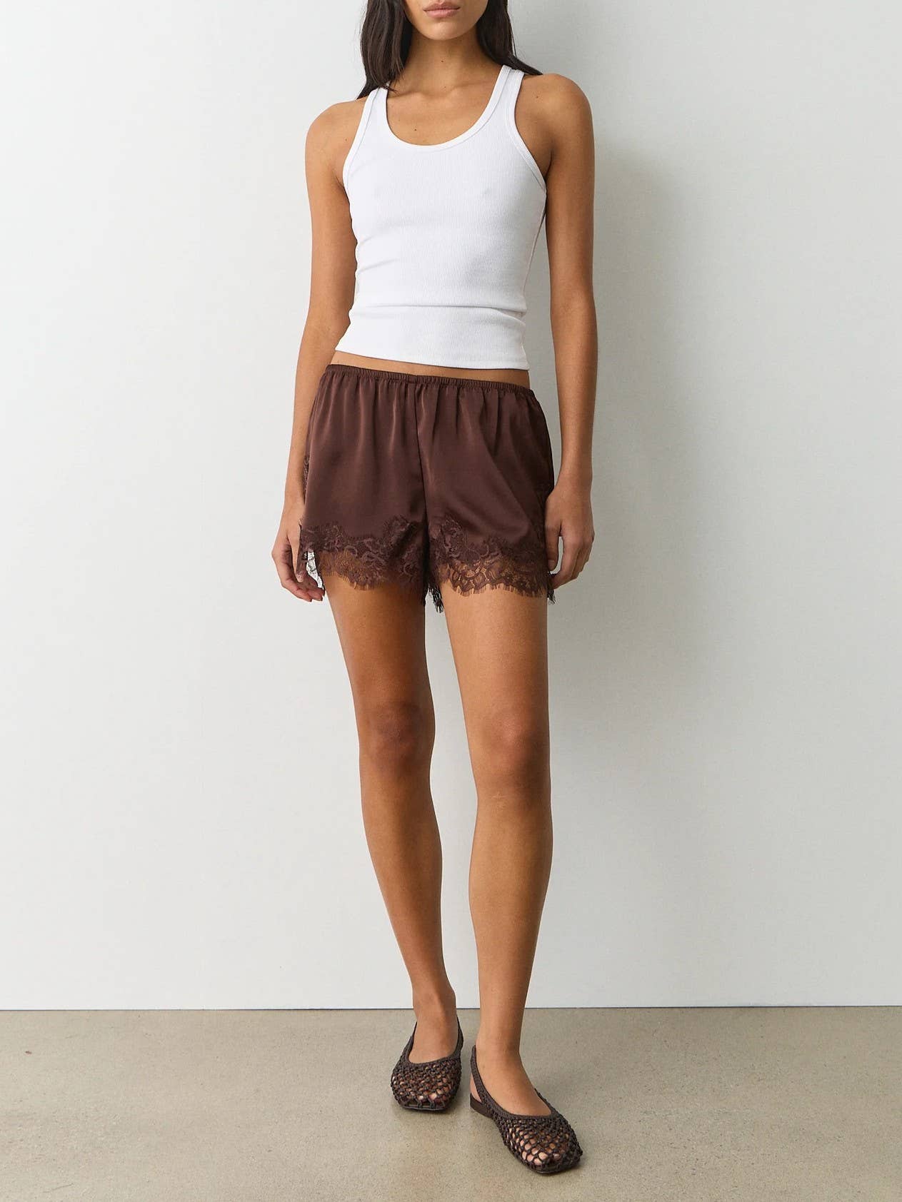Silky Satin Lace Shorts: Coffee