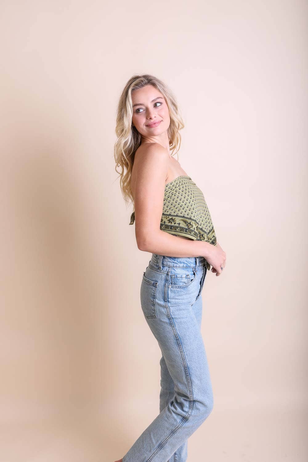 Oversized Cotton Bandana Scarf – Vintage Boho Style: Olive