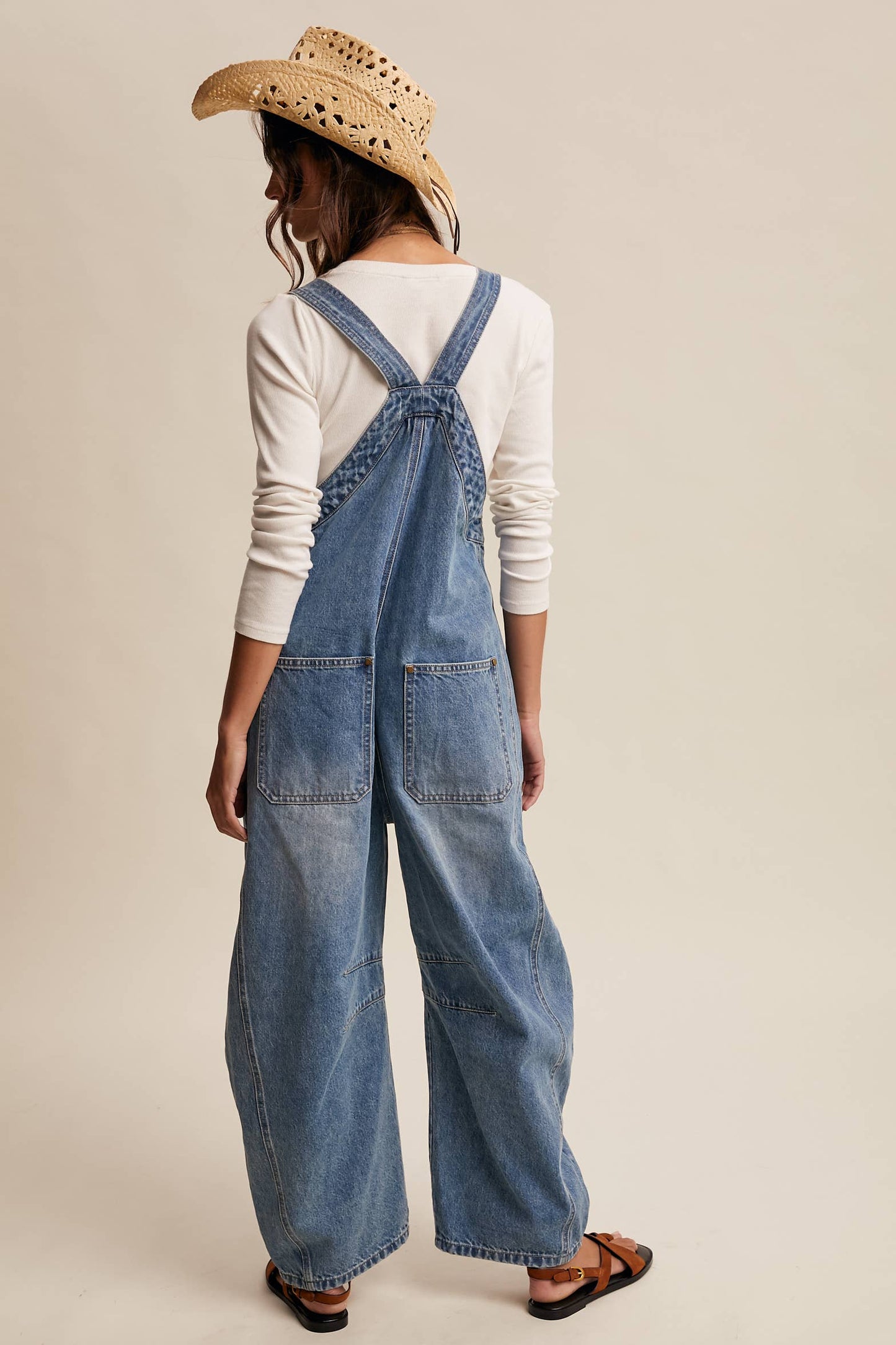 Wide-Leg Denim Overalls: Sunwashed Blue