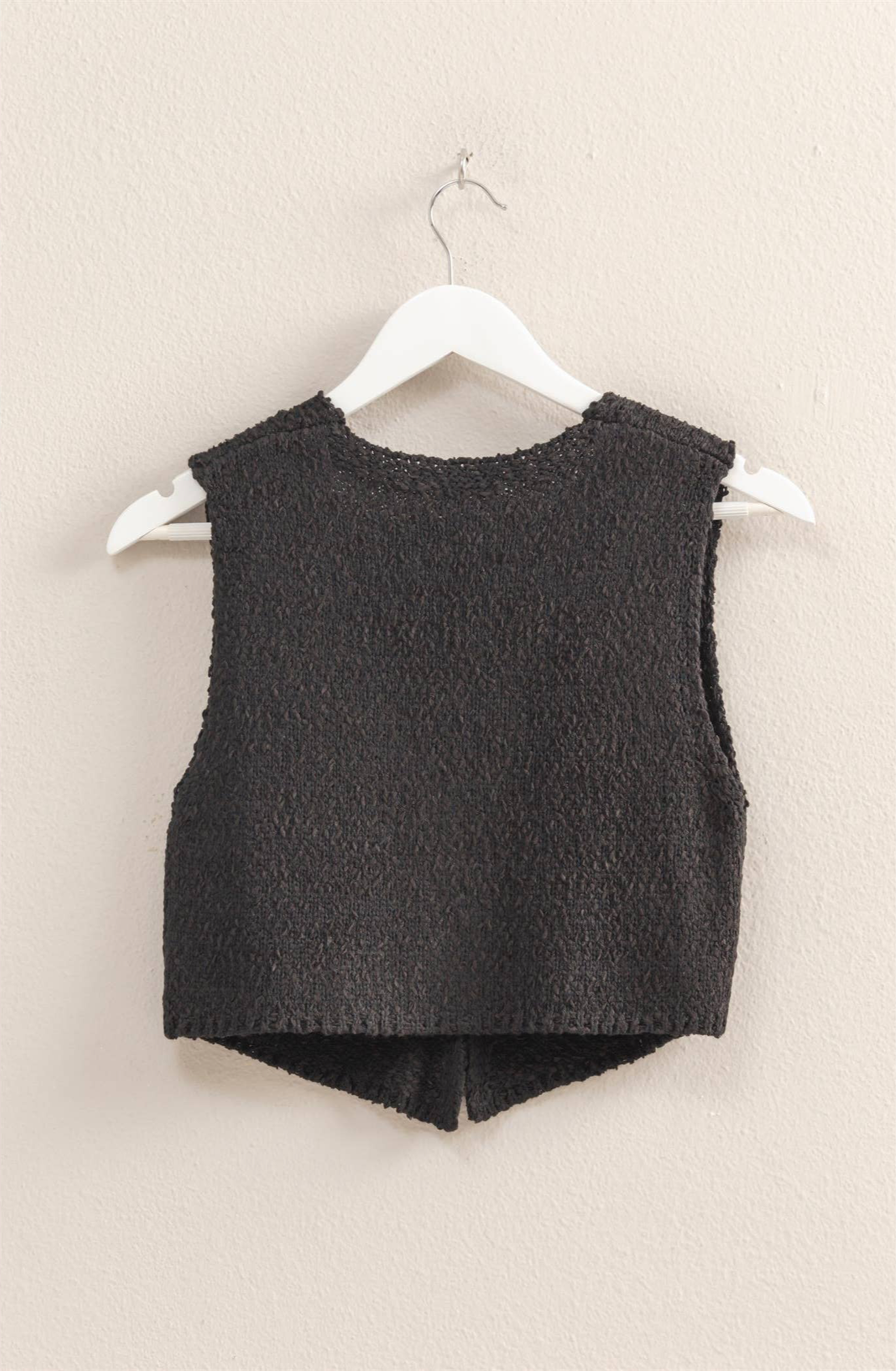 V-Neck Front Hook Closure Knit Vest: BLACK