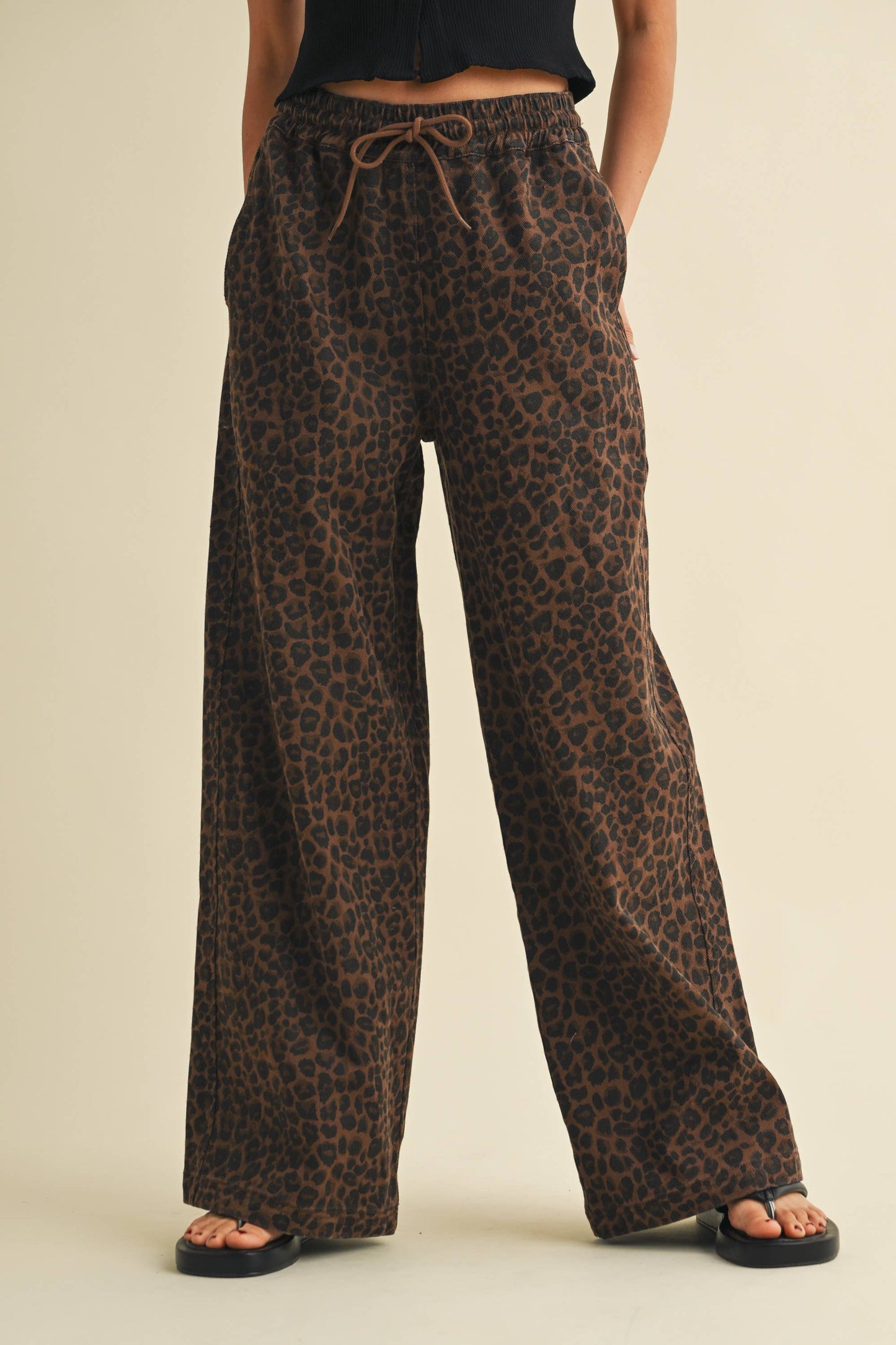 LEOPARD PRINT WIDE DENIM TRACK PANTS