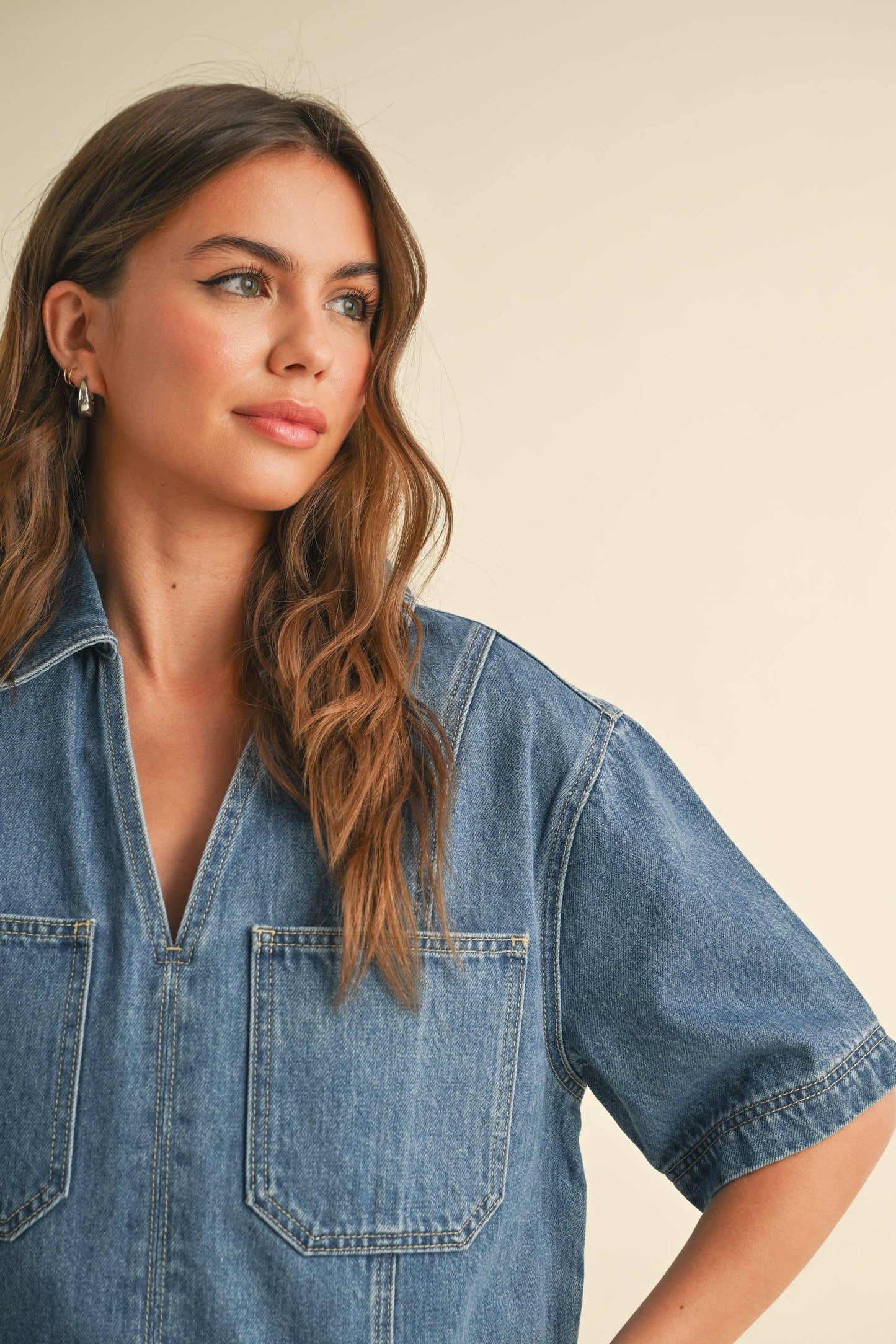 POCKET FRONT DENIM SHIRTS: DENIM