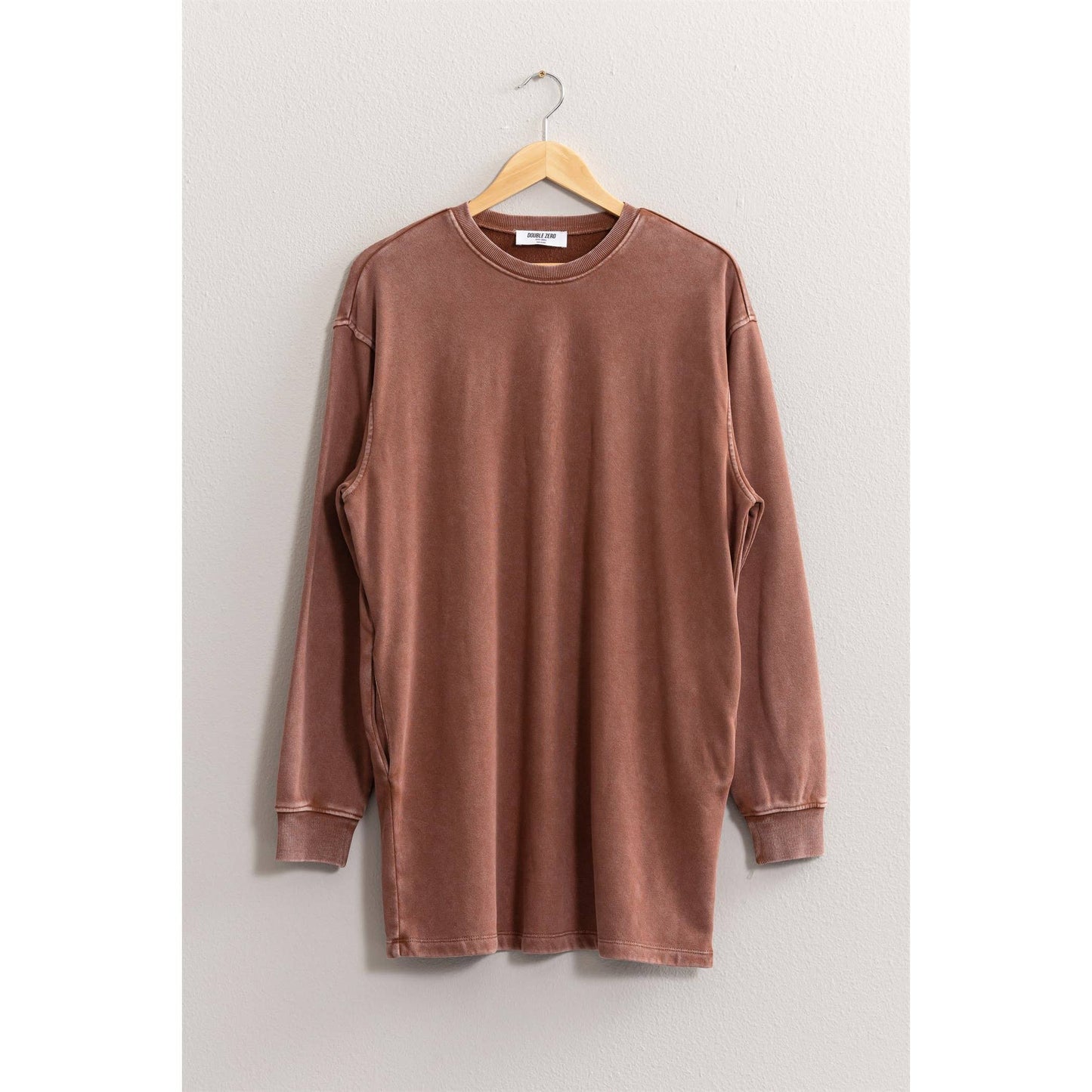 Long Sleeve Oversized Mini Dress: CHESTNUT