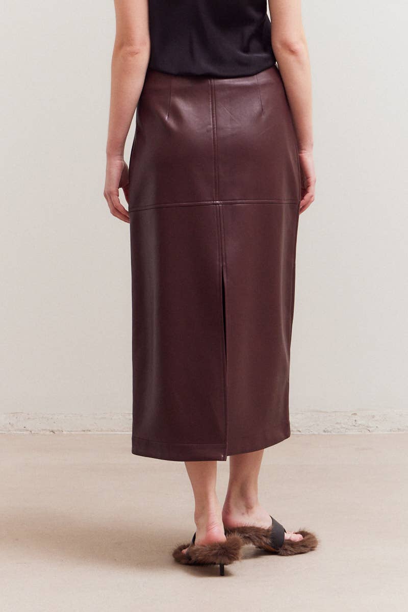 VEGAN LEATHER PENCIL SKIRT: PLUM WINE