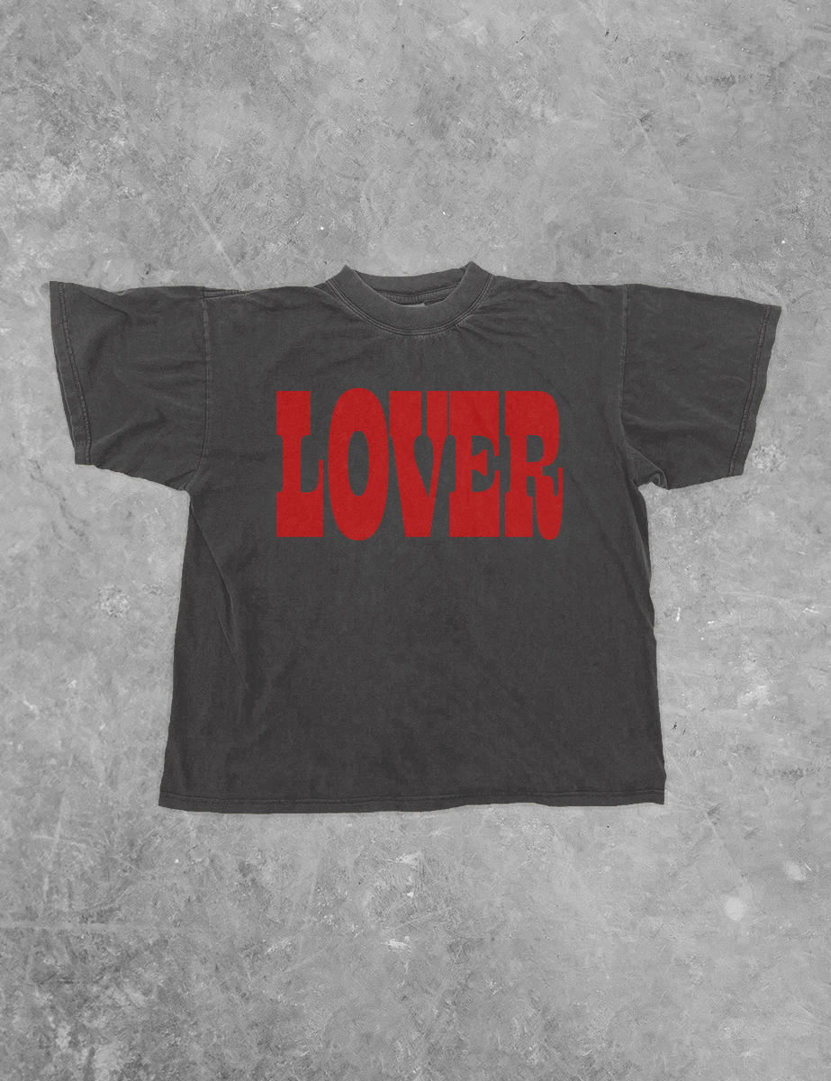 LOVER, PUFF Block Letter Boxy Cotton TShirt: Pepper