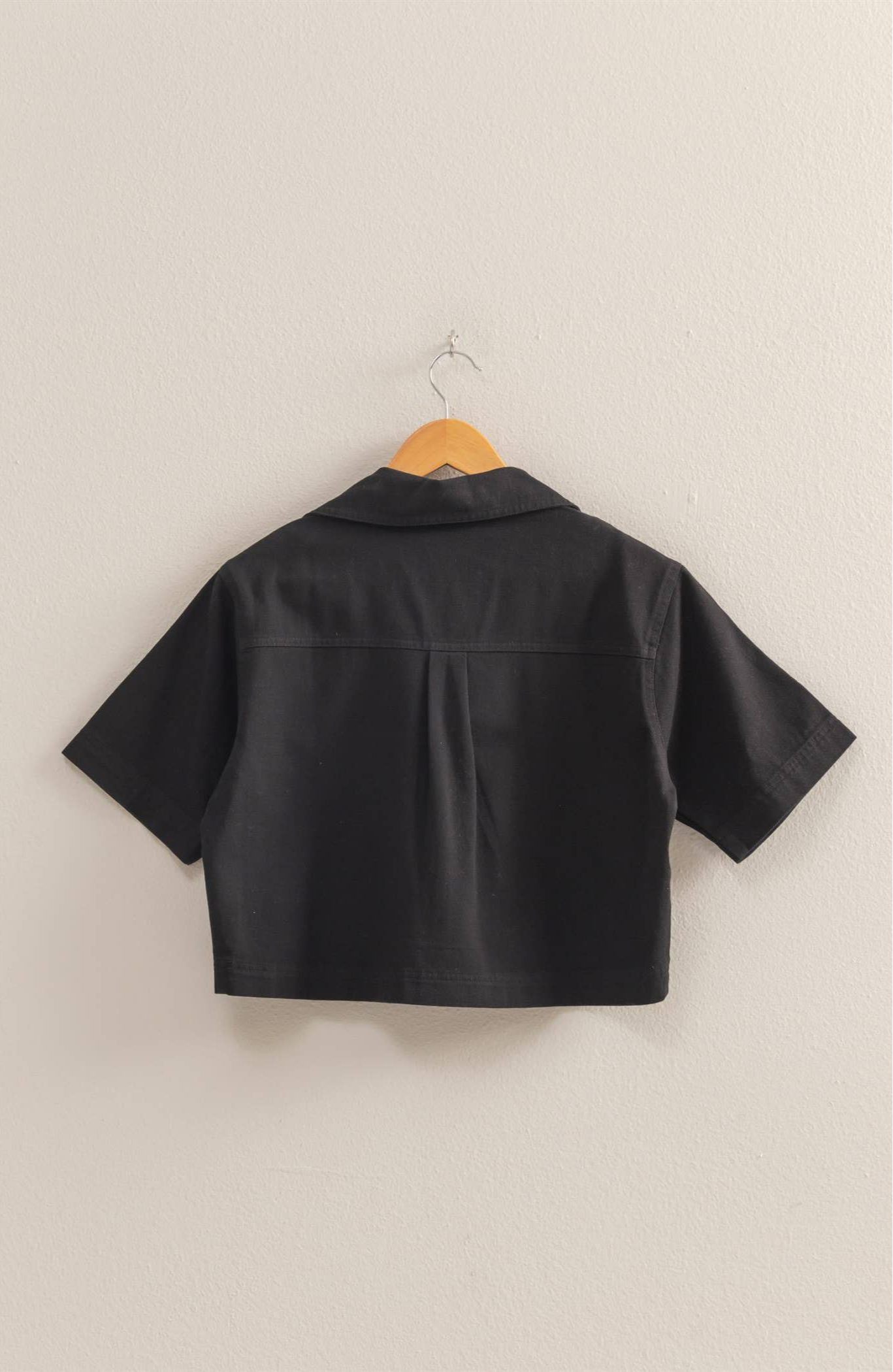 Spring Short Sleeve Denim Shirts: BLACK