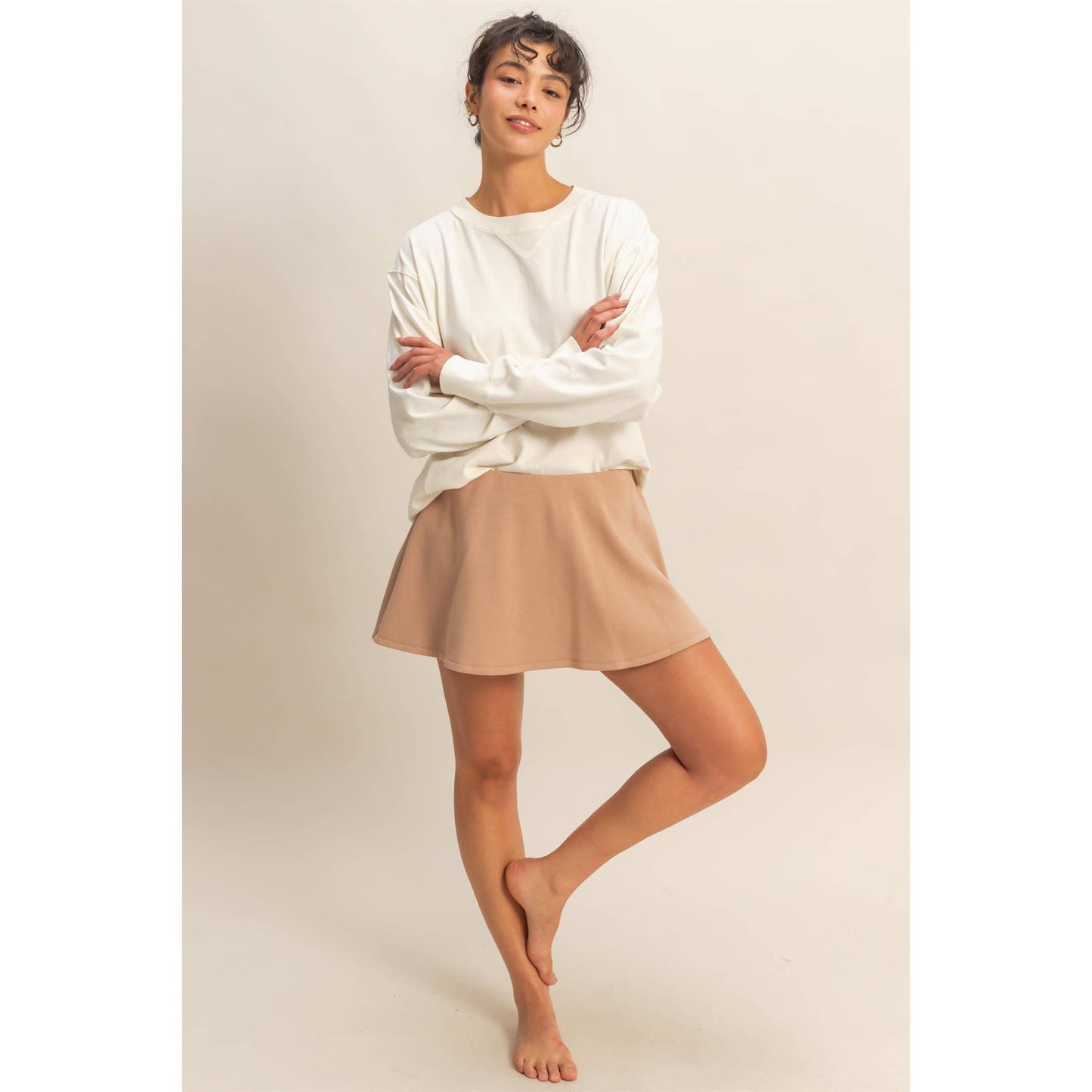Flirty Scuba Mid Waist Skort: DARK TAUPE
