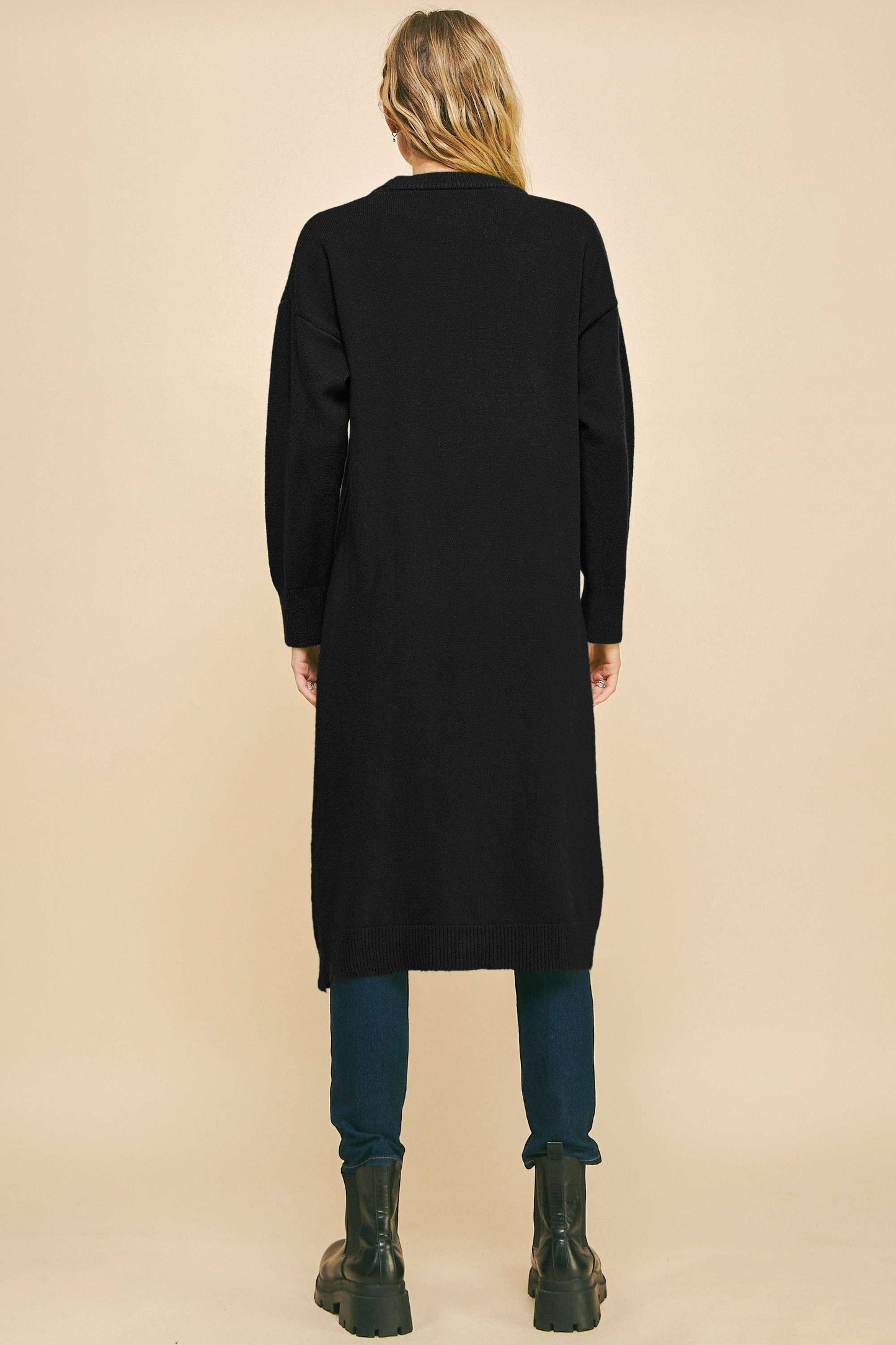 SPLIT SOLID KNIT LONG DRESS: Black