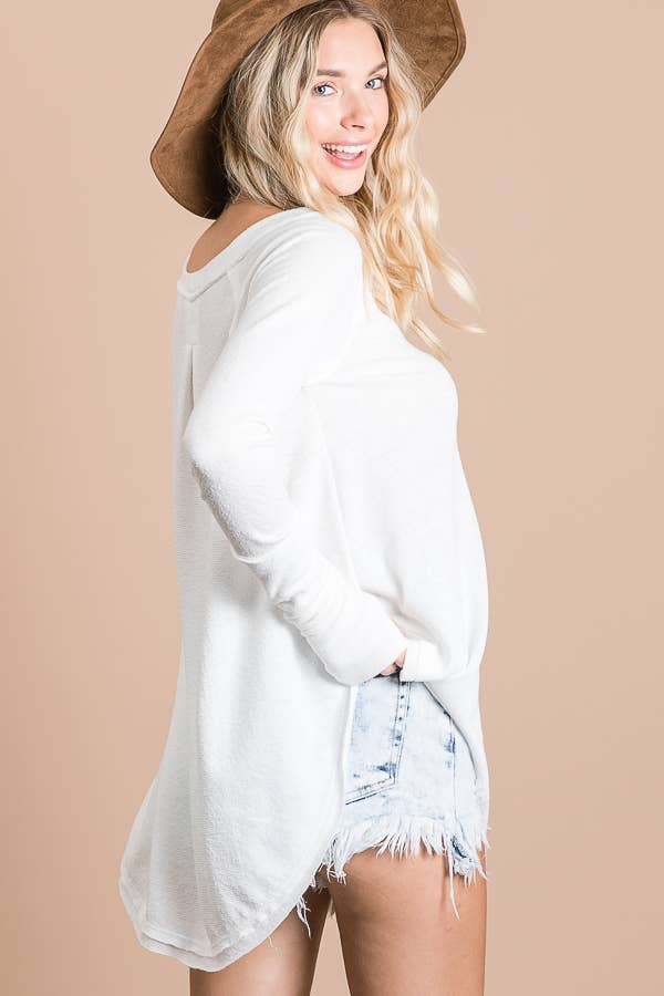Long Sleeves Tunic Top: WHITE