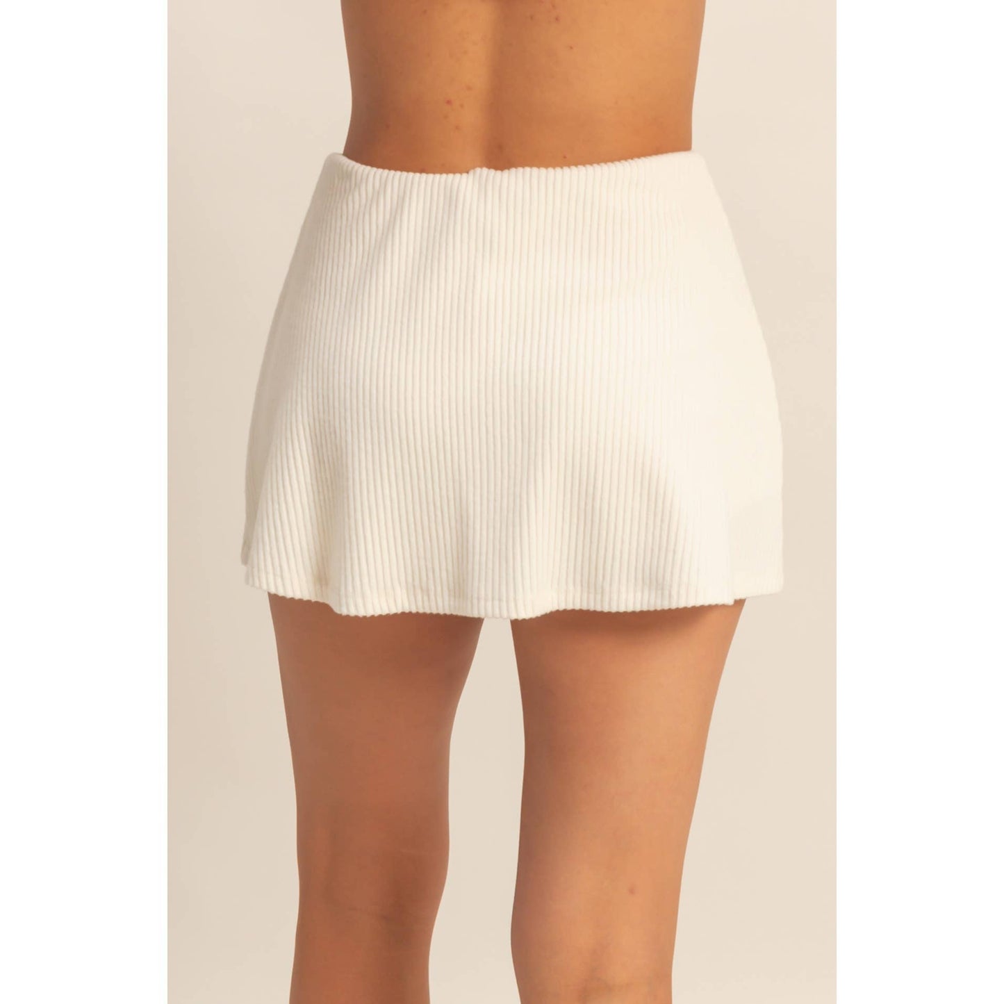 Ribbed Elastic Waist Mini Skort: BLACK