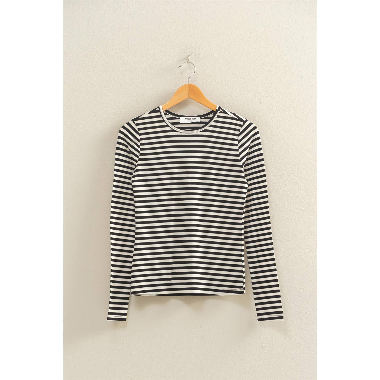 Striped Crew Neck Fitted Long Sleeve Top: WHITE/BLACK