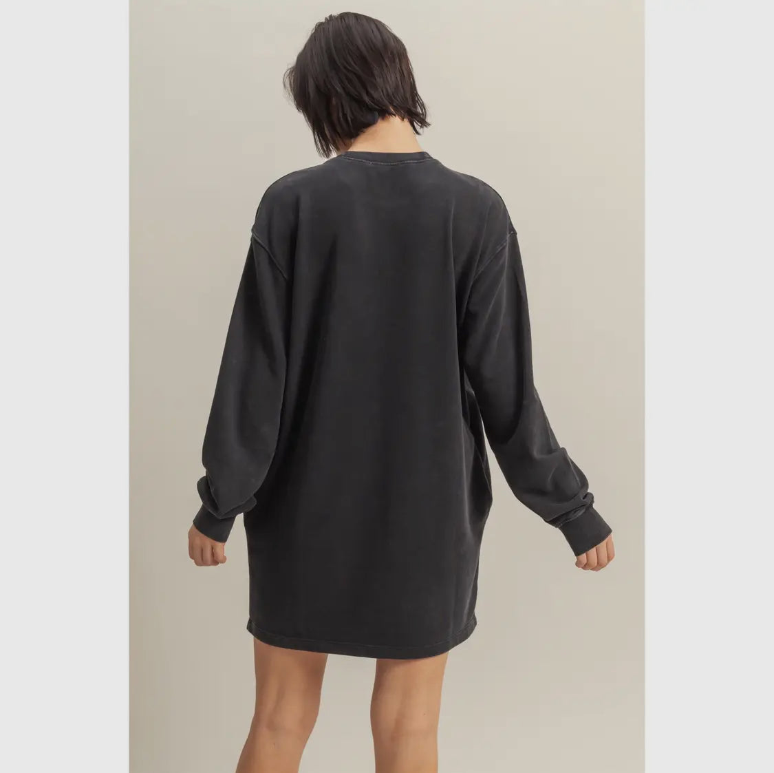Tilly Long Sleeve Oversized Mini Dress: BLACK