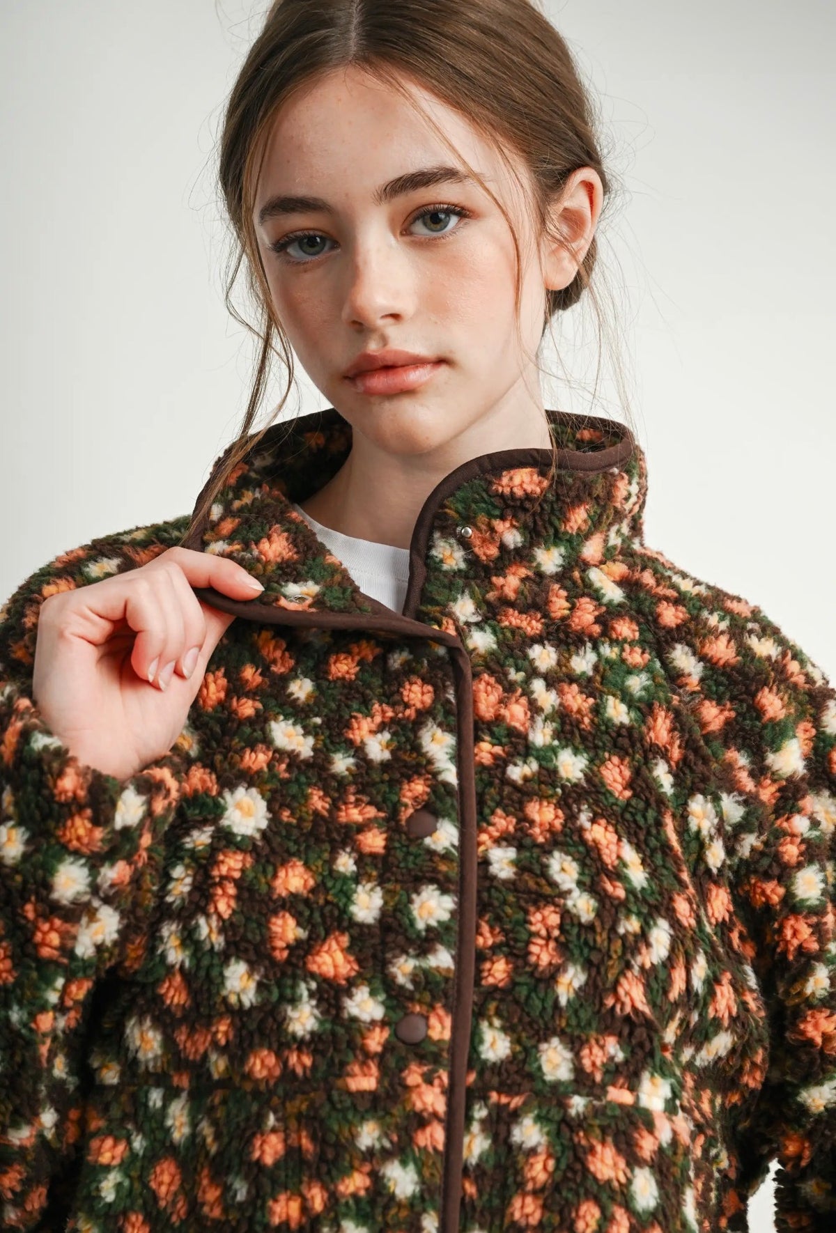 Floral Sherpa Fleece Snap Jacket