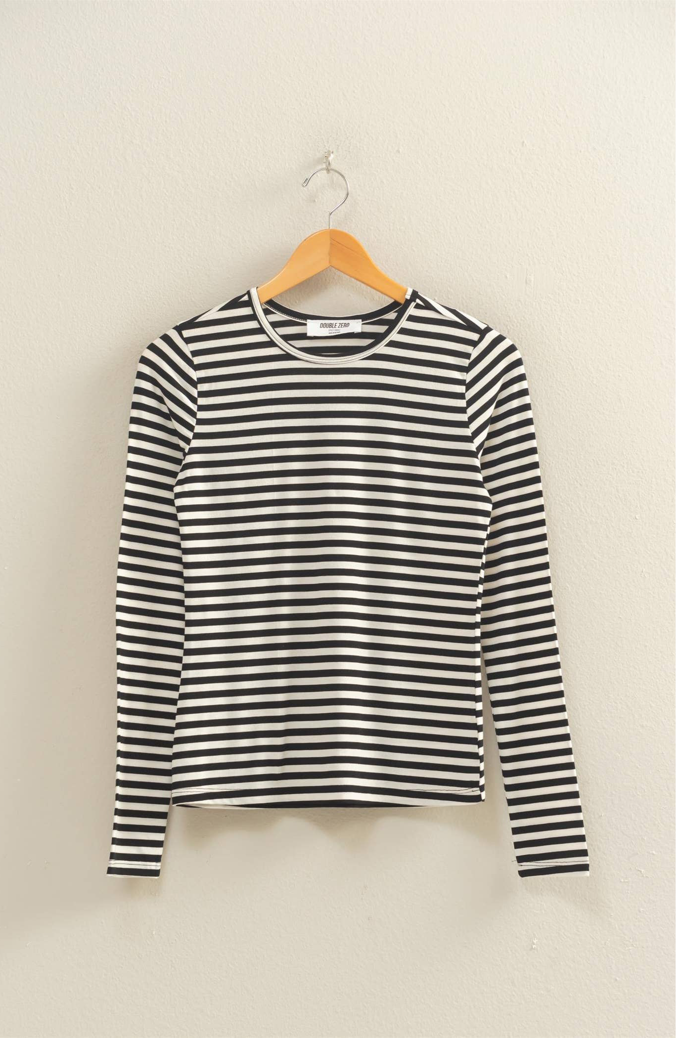Striped Crew Neck Fitted Long Sleeve Top: WHITE/BLACK
