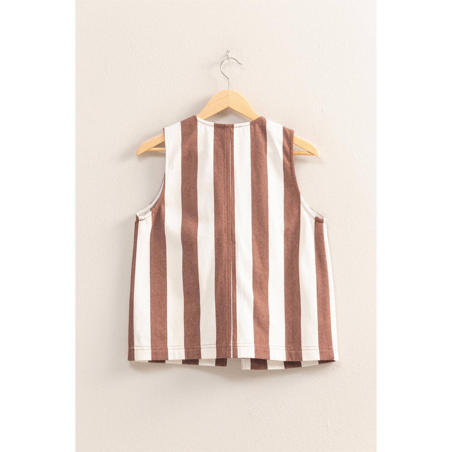 Striped Front Bow Tie Sleeveless Vest: BROWN/CREAM