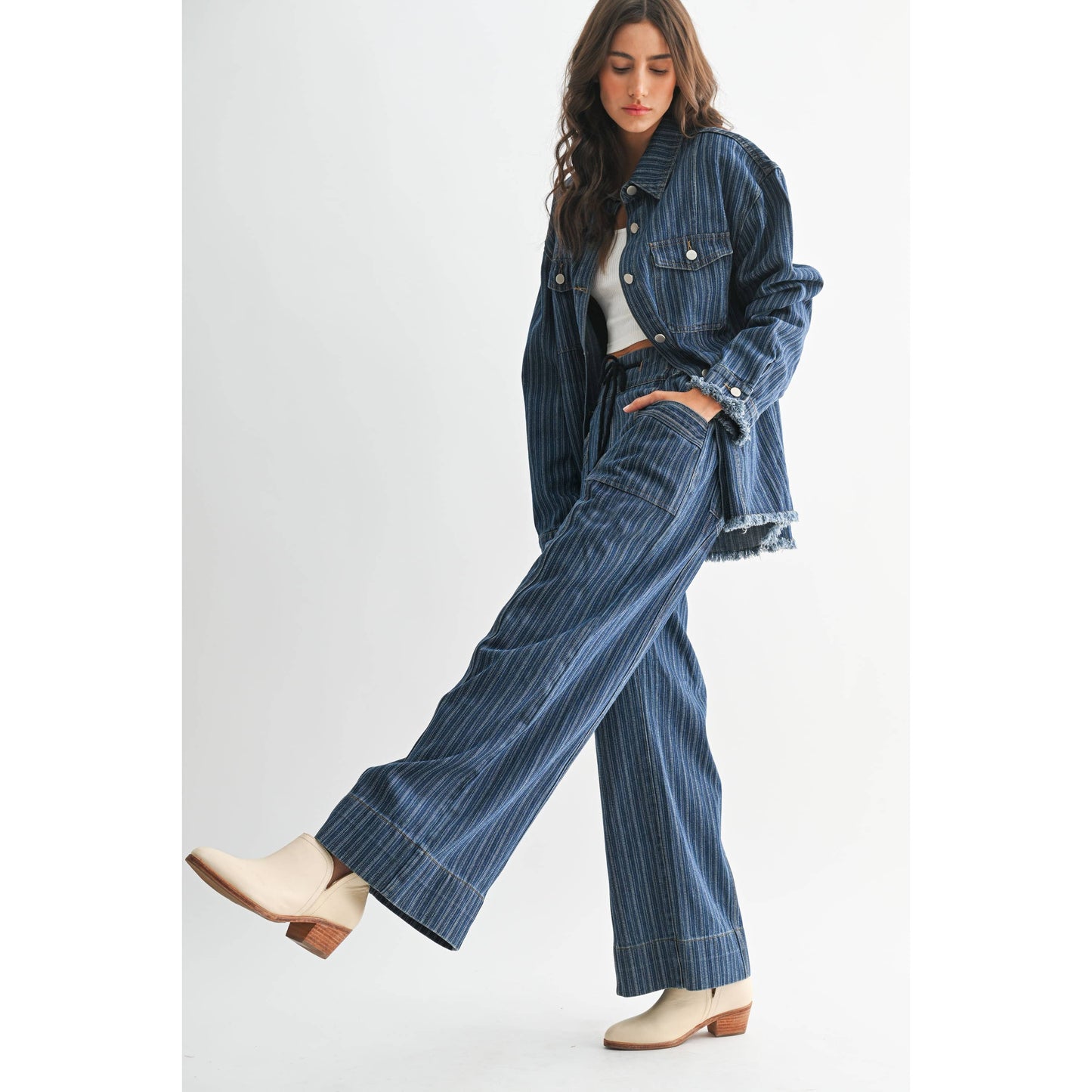 STYLISH STRIPED DENIM JACKET: DARK DENIM