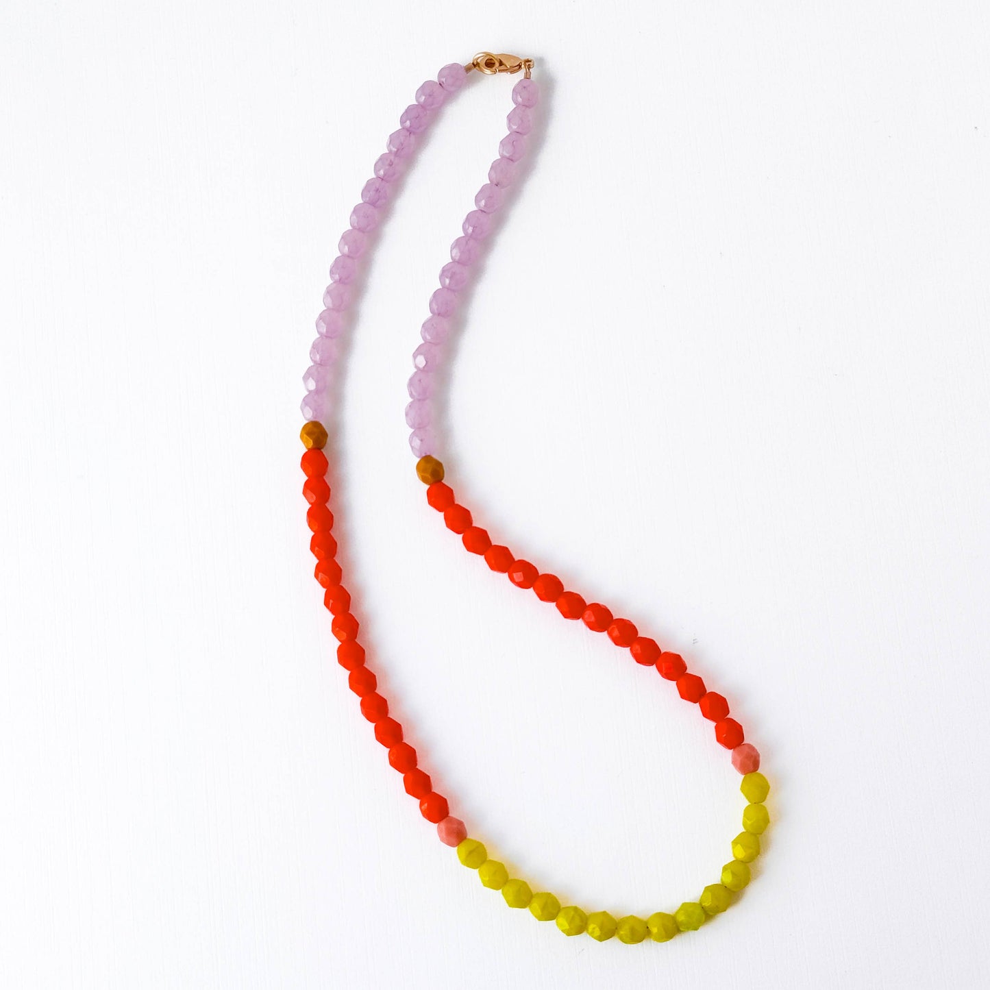 Color-Blocked Czech Glass Bead Necklace: Chartreuse