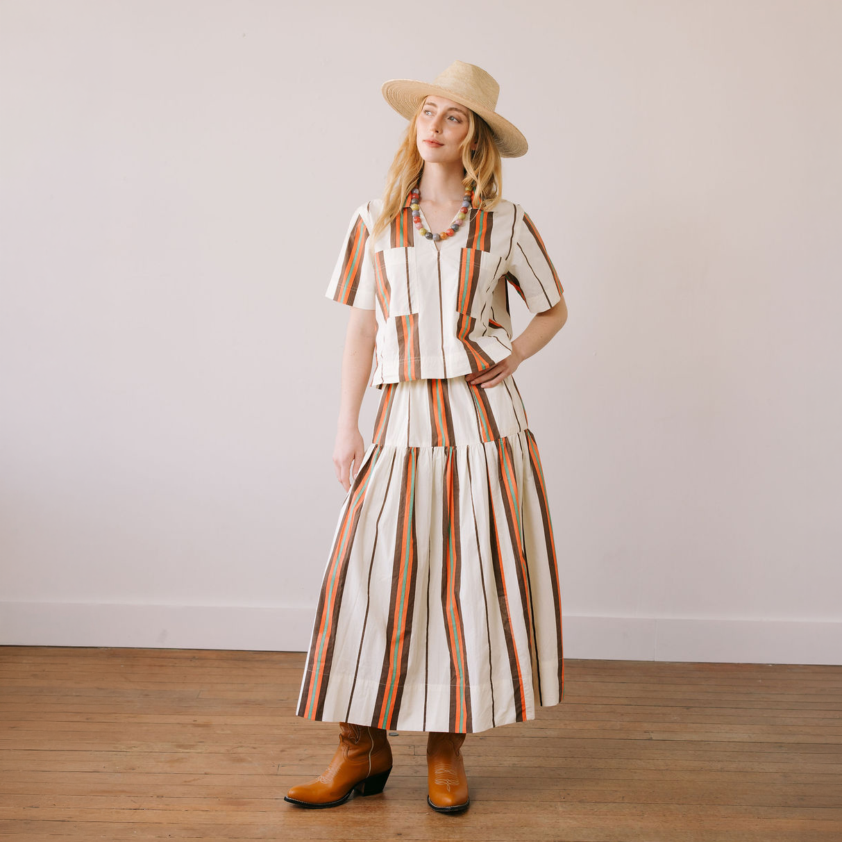 Vintage Stripe Colette Skirt: Cream