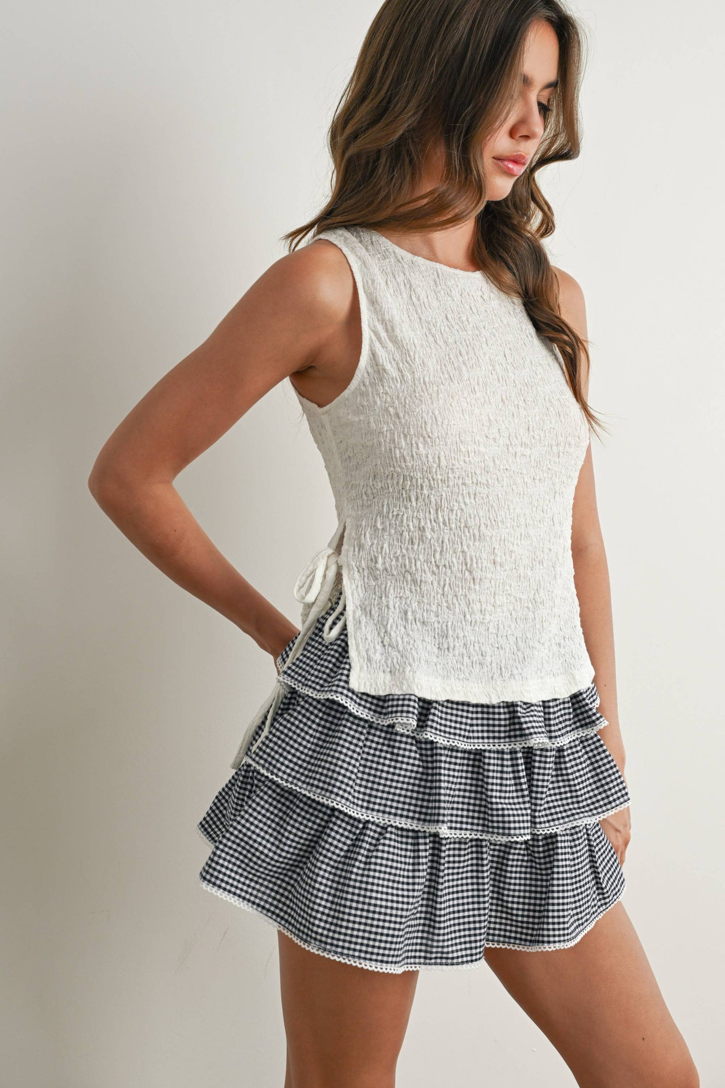 Crimson Texture Tie-Top: Black / M