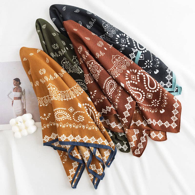 Scarvii - Paisley Square Scarf: Navy / Teal