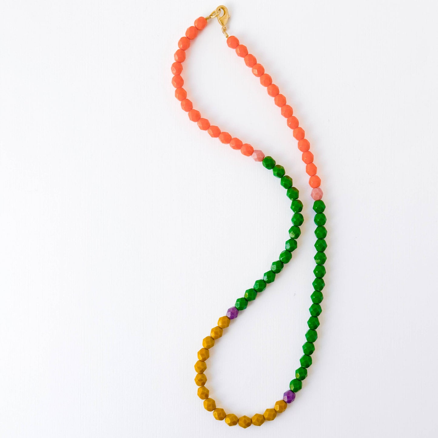 Color-Blocked Czech Glass Bead Necklace: Mustard