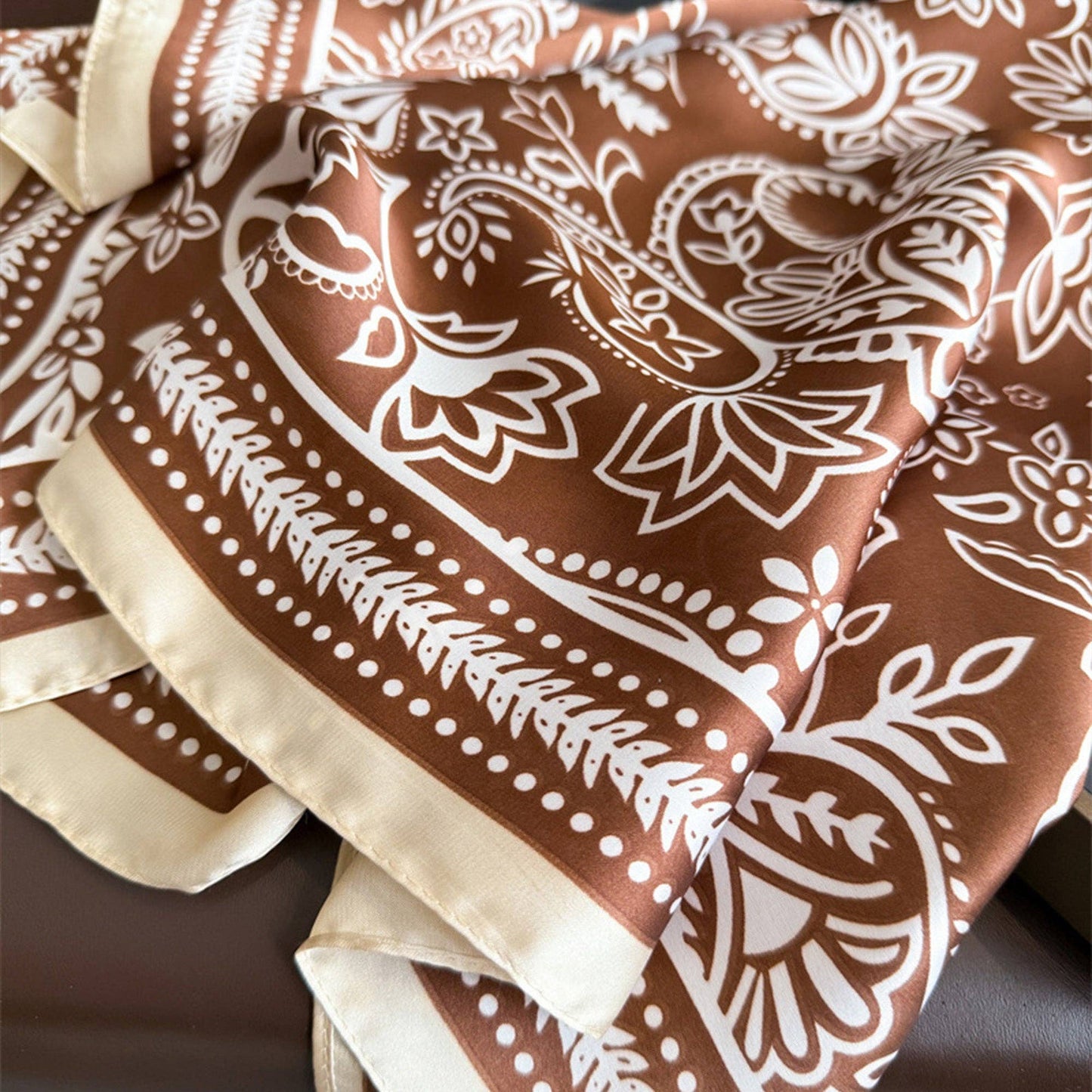 Satin Scarf with Classic Paisley Print: Brown