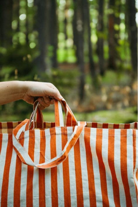 Large Striped Tote Bag: Brown